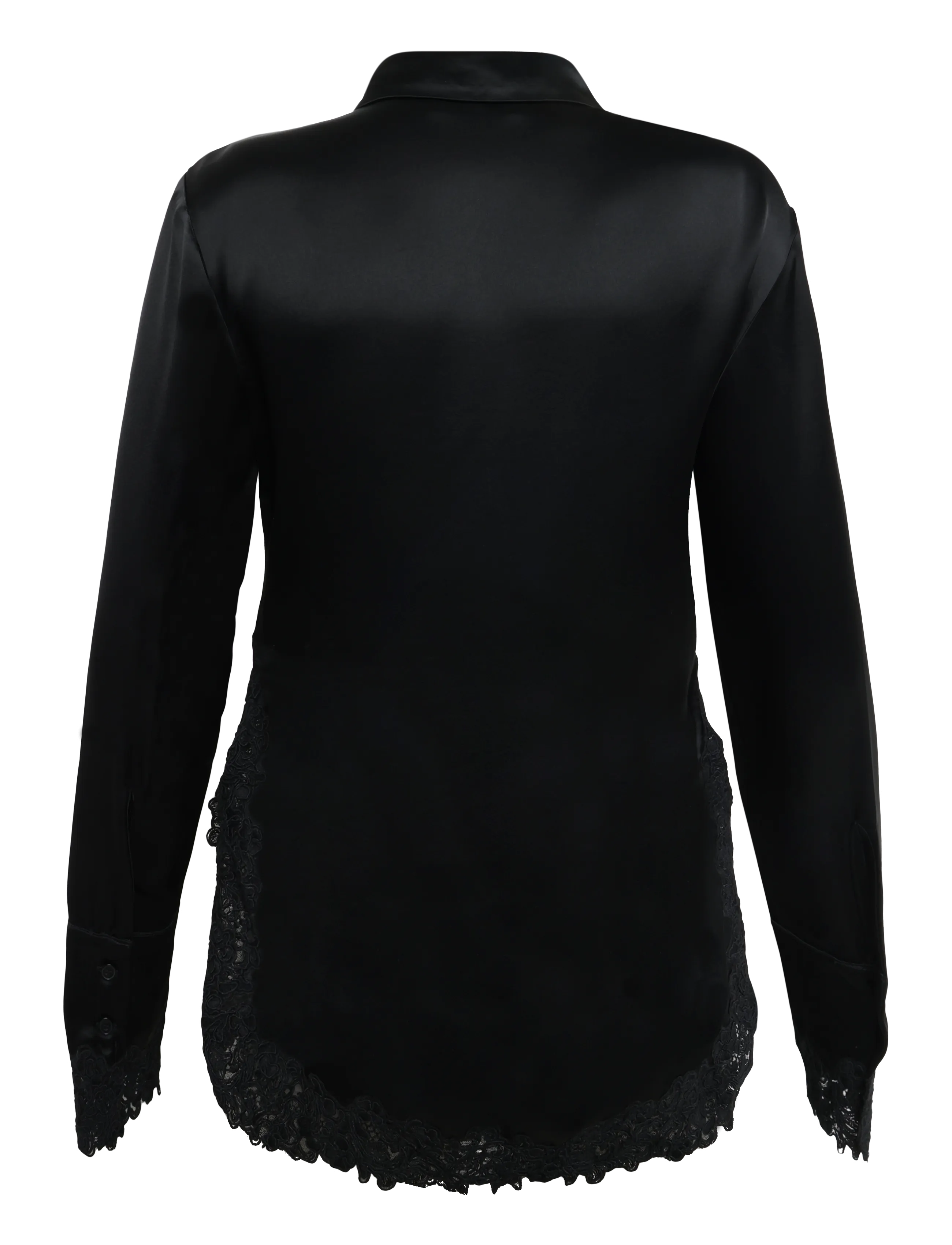 Malina - Malou Satin Lace Hem Shirt - long-sleeved shirts - black - 2