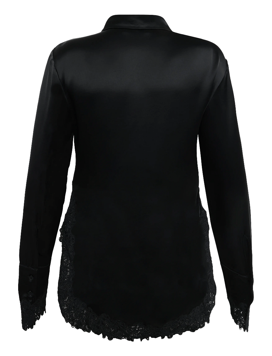 Malina - Malou Satin Lace Hem Shirt - langärmlige hemden - black - 2