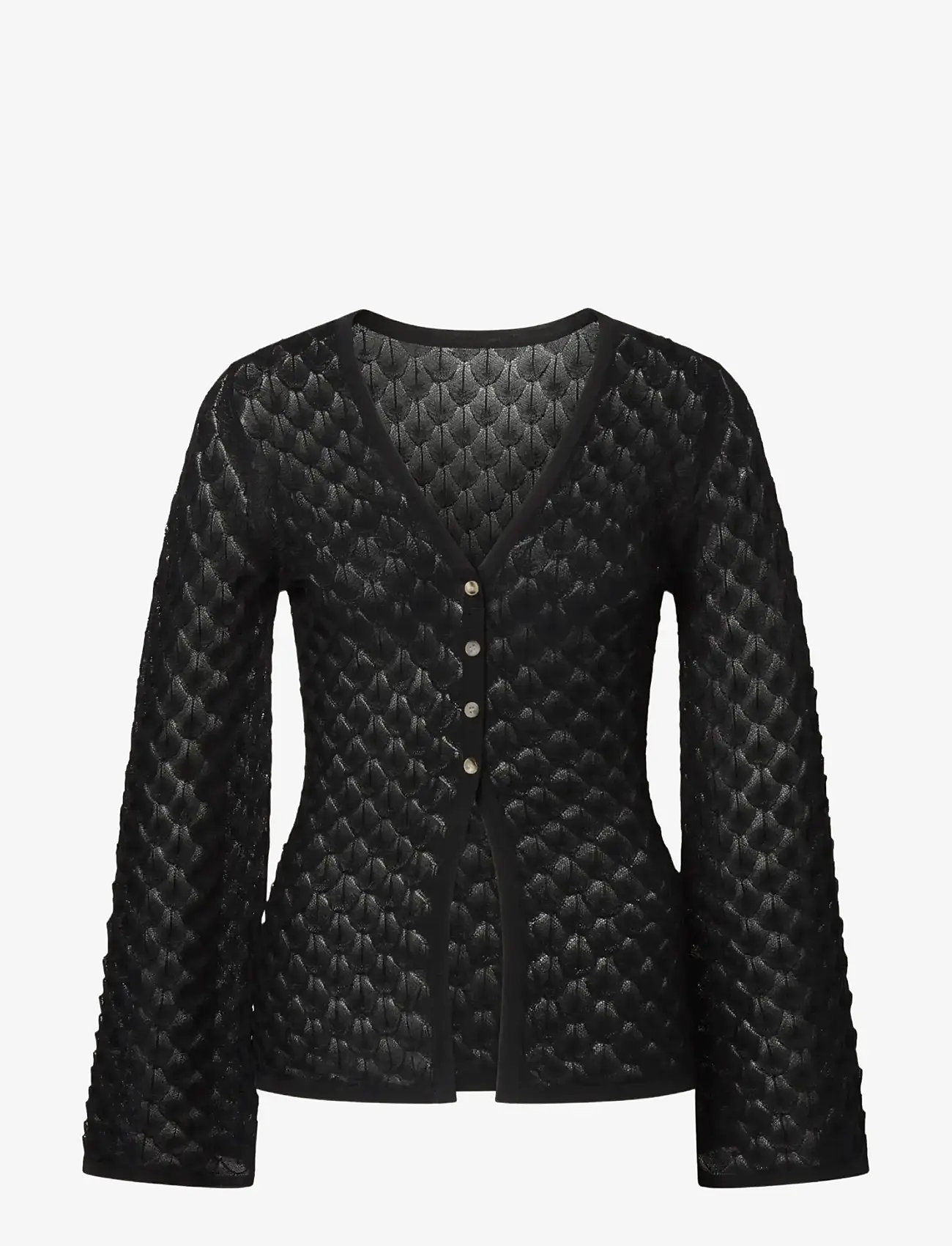 Malina - Ayla Pointelle Knitted Cardigan - peysur - black - 1