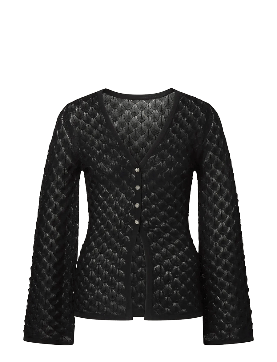 Malina - Ayla Pointelle Knitted Cardigan - gilets - black - 1