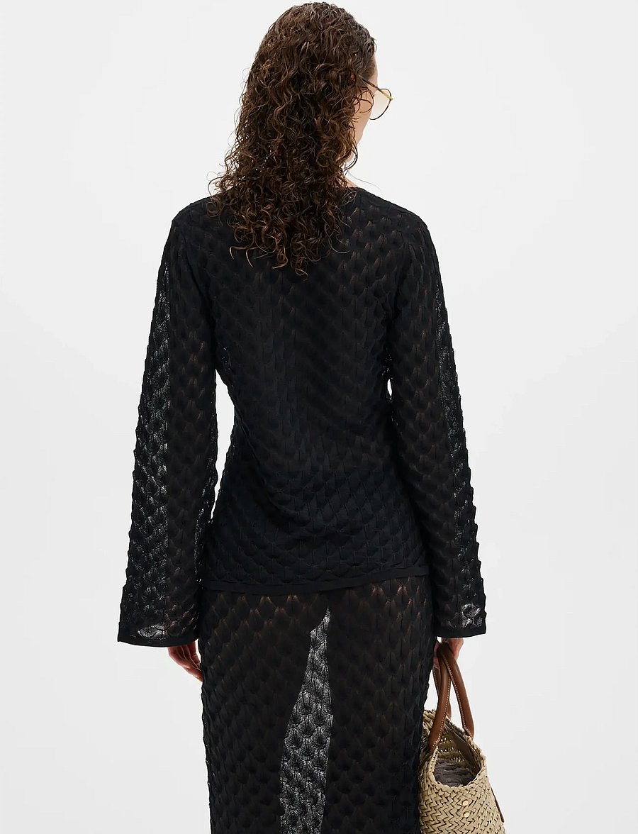 Malina - Ayla Pointelle Knitted Cardigan - gilets - black - 2