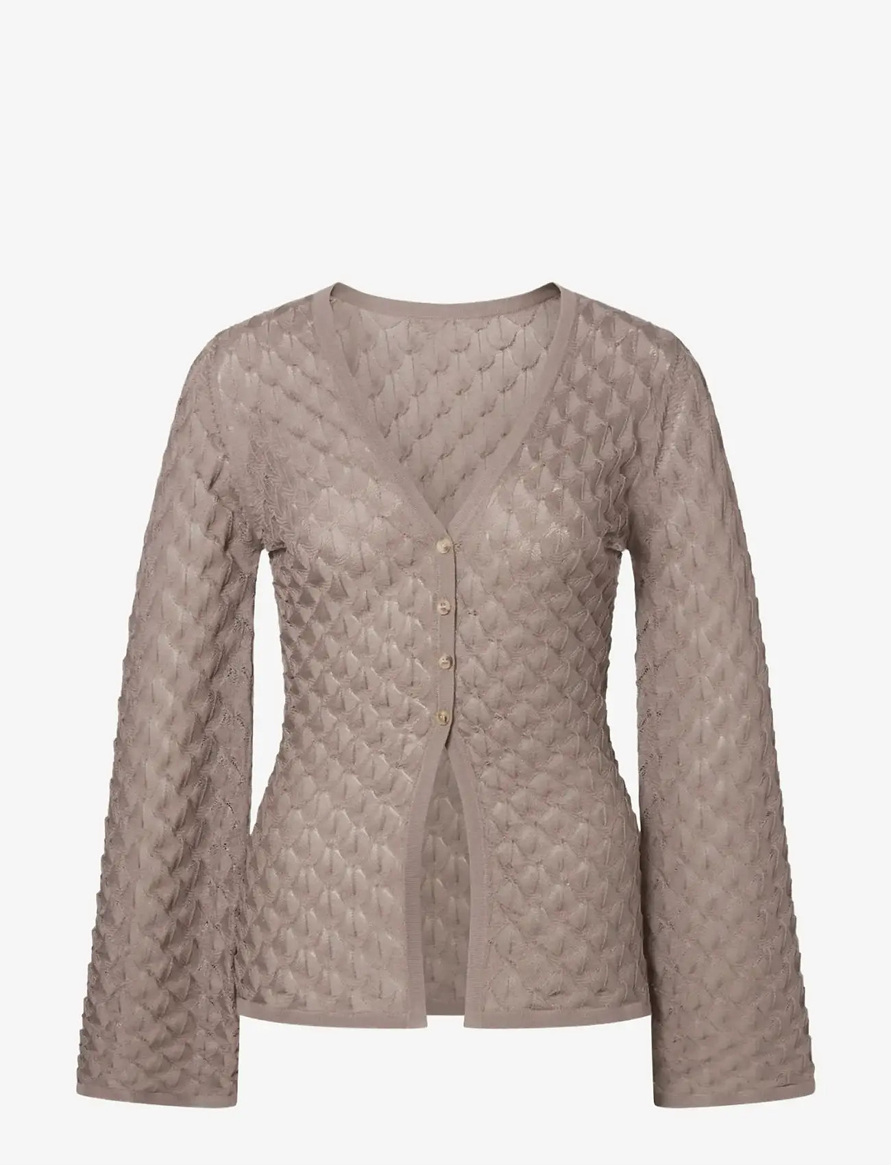 Malina - Ayla Pointelle Knitted Cardigan - cardigans - taupe - 1