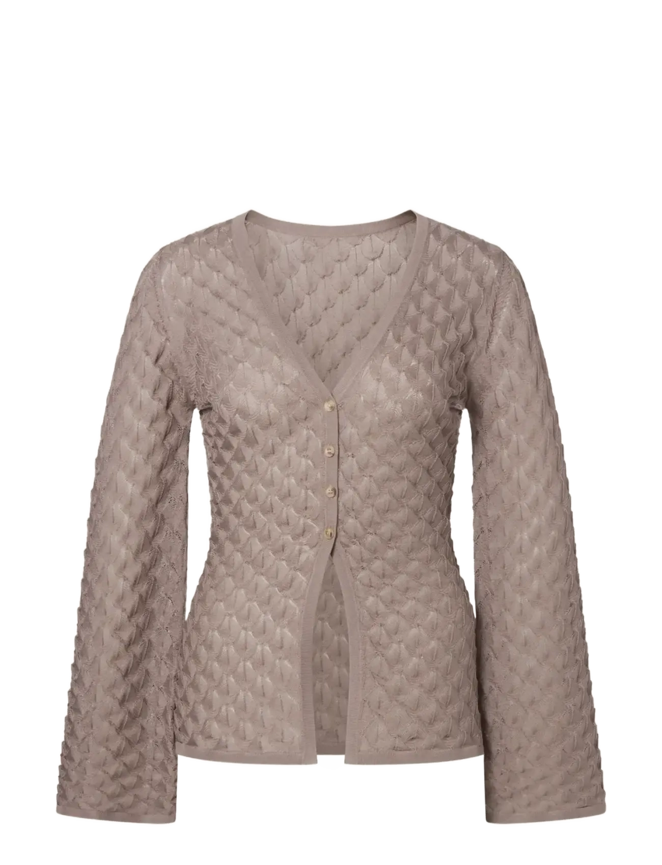 Ayla Pointelle Knitted Cardigan - TAUPE