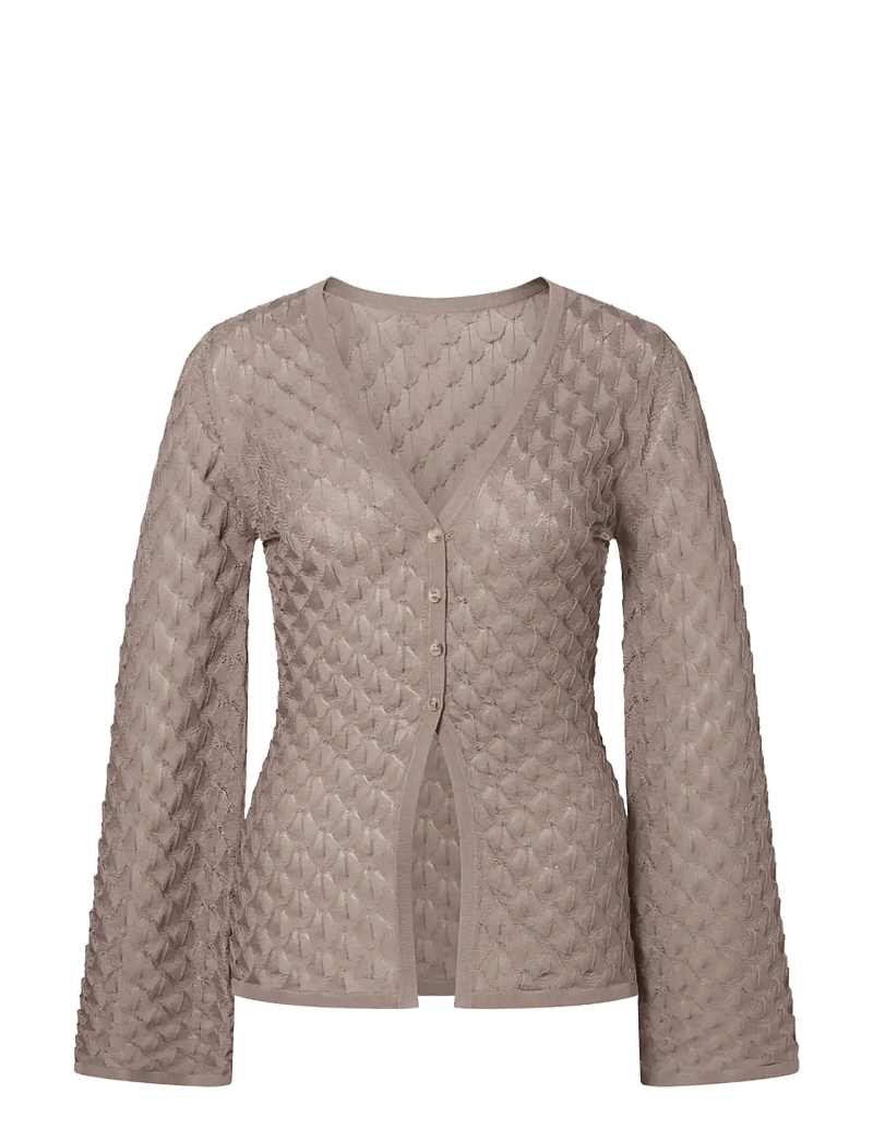 Malina - Ayla Pointelle Knitted Cardigan - cardigans - taupe - 1