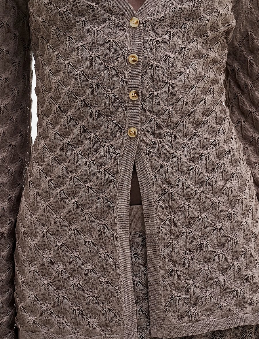 Malina - Ayla Pointelle Knitted Cardigan - cardigans - taupe - 3