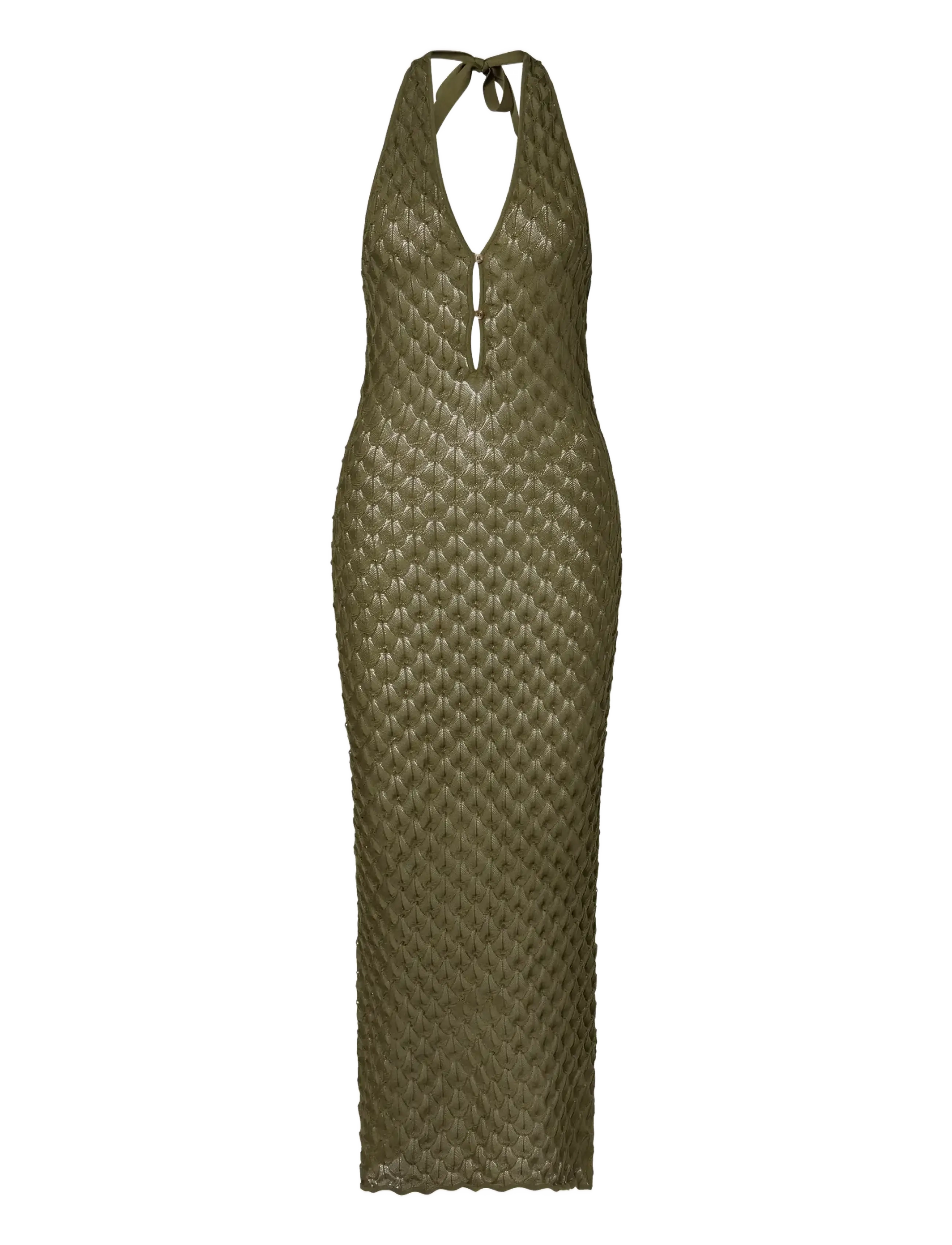 Malina - Esra Knitted Halterneck Maxi Dress - gebreide jurken - dusty olive - 1