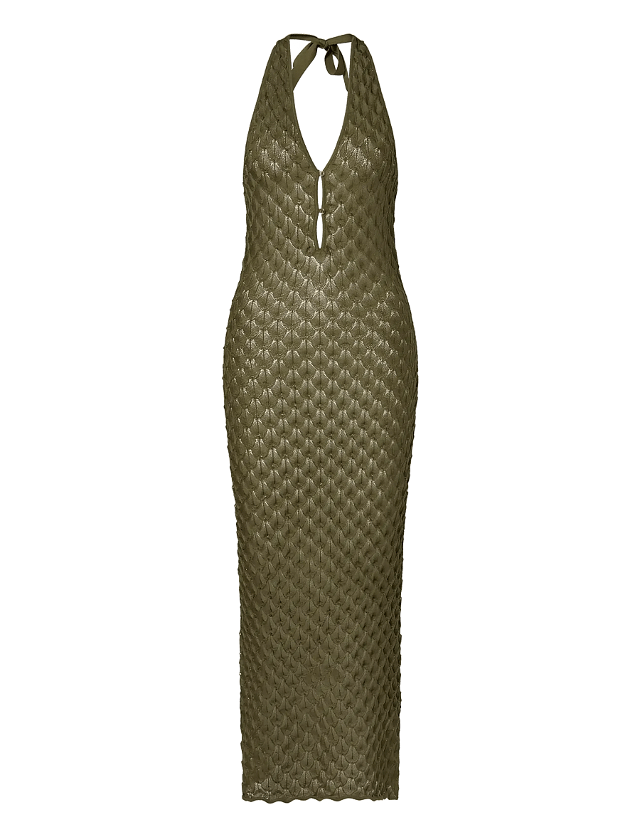 Malina - Esra Knitted Halterneck Maxi Dress - gebreide jurken - dusty olive - 1
