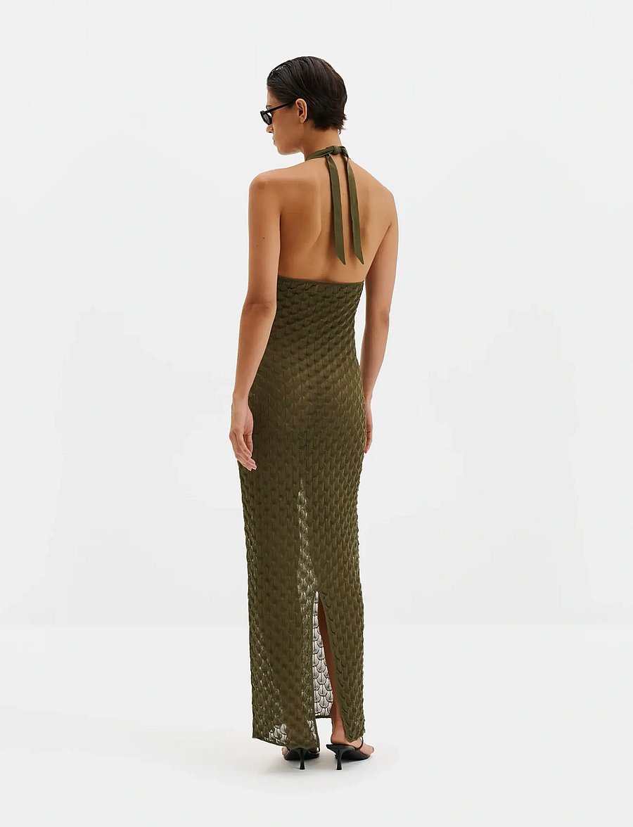 Malina - Esra Knitted Halterneck Maxi Dress - gebreide jurken - dusty olive - 2