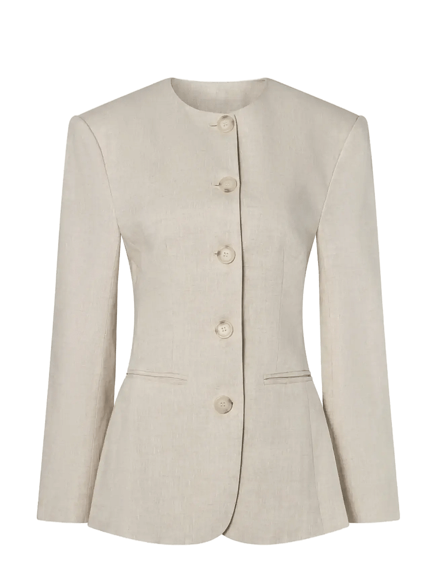 Malina - Carol Fitted Round Neck Linen Blazer - konfirmation - sand - 1