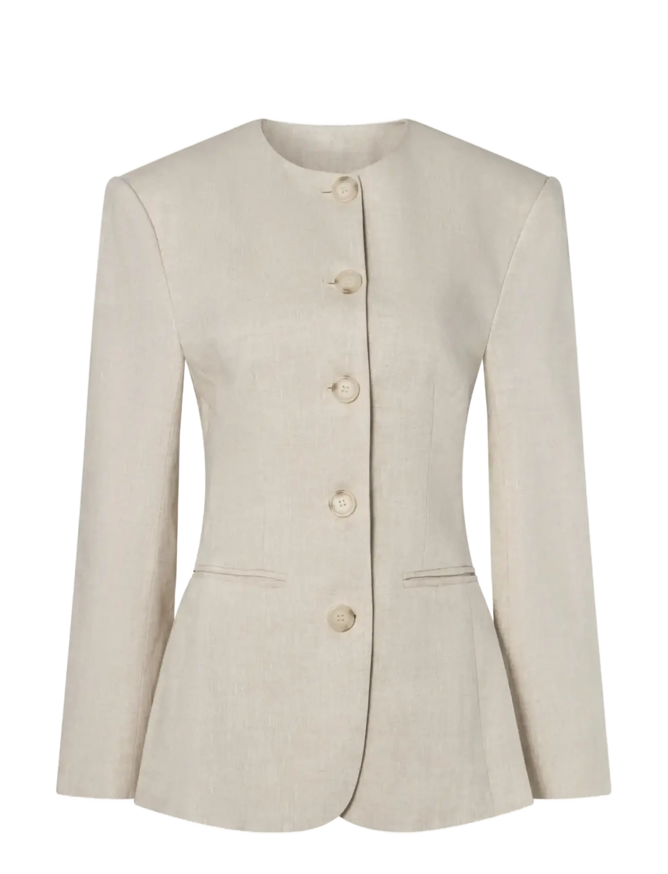 Malina Carol Fitted Round Neck Linen Blazer - Konfirmationstøj - SAND / beige
