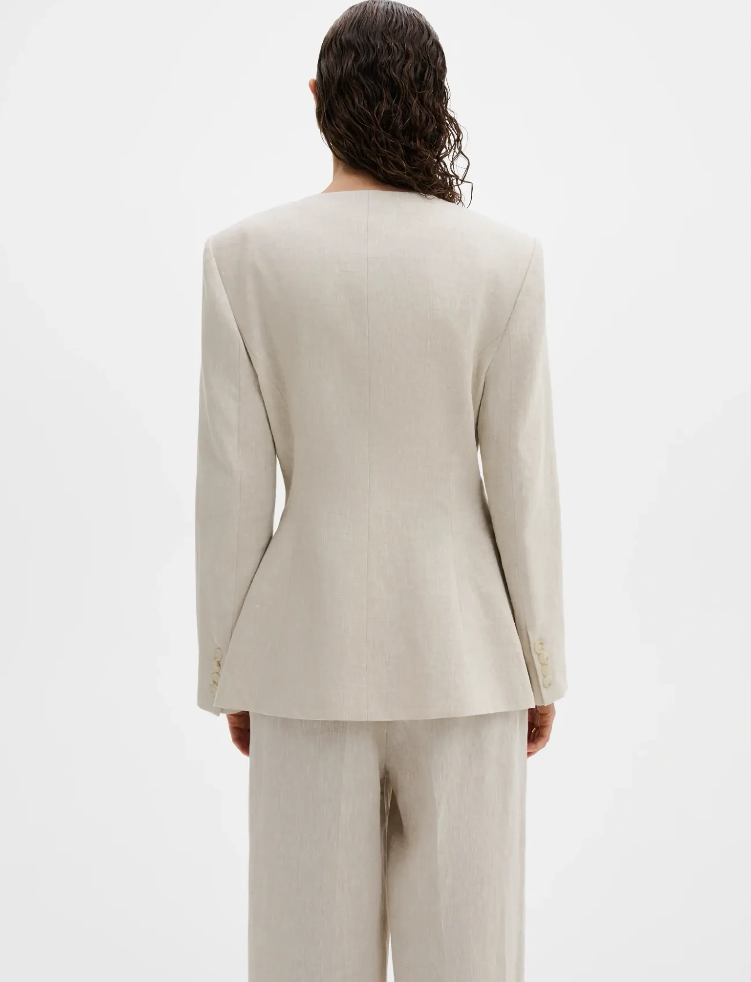 Malina - Carol Fitted Round Neck Linen Blazer - konfirmation - sand - 2