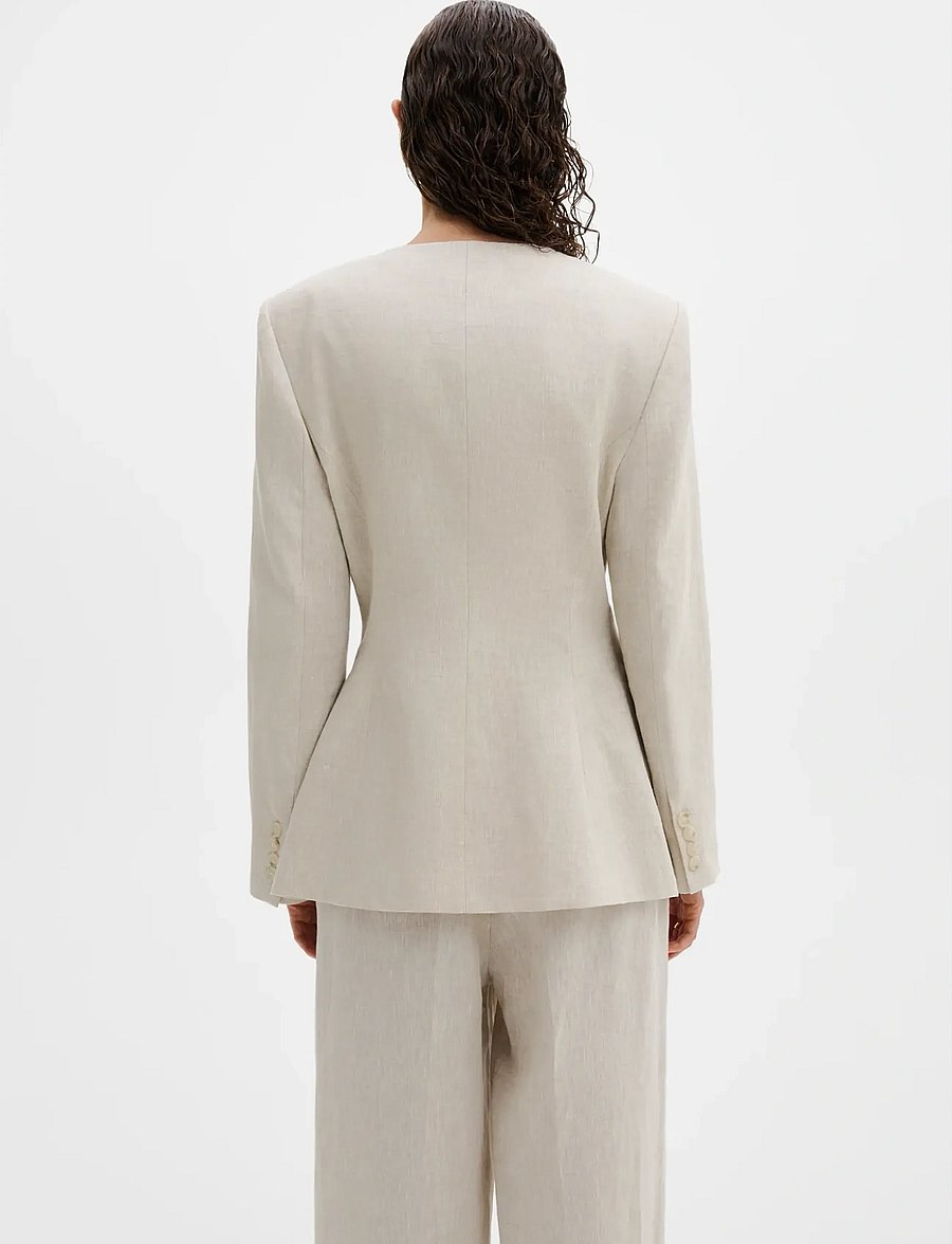 Malina - Carol Fitted Round Neck Linen Blazer - konfirmation - sand - 2