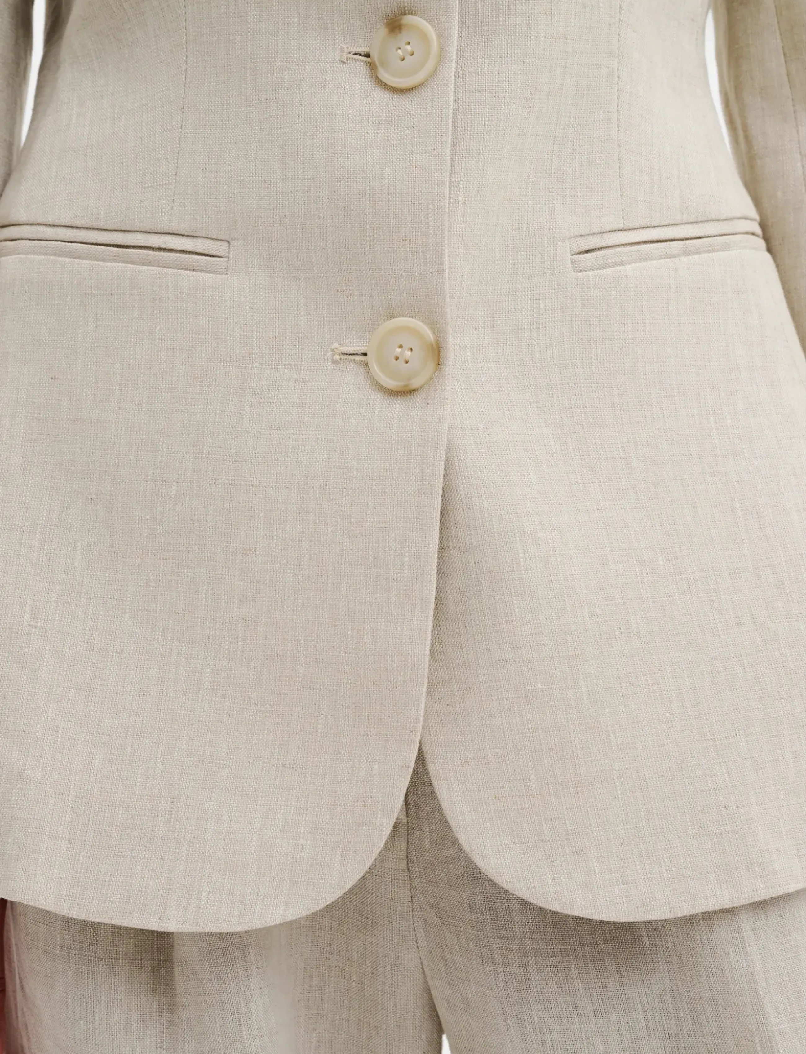Malina - Carol Fitted Round Neck Linen Blazer - konfirmation - sand - 3