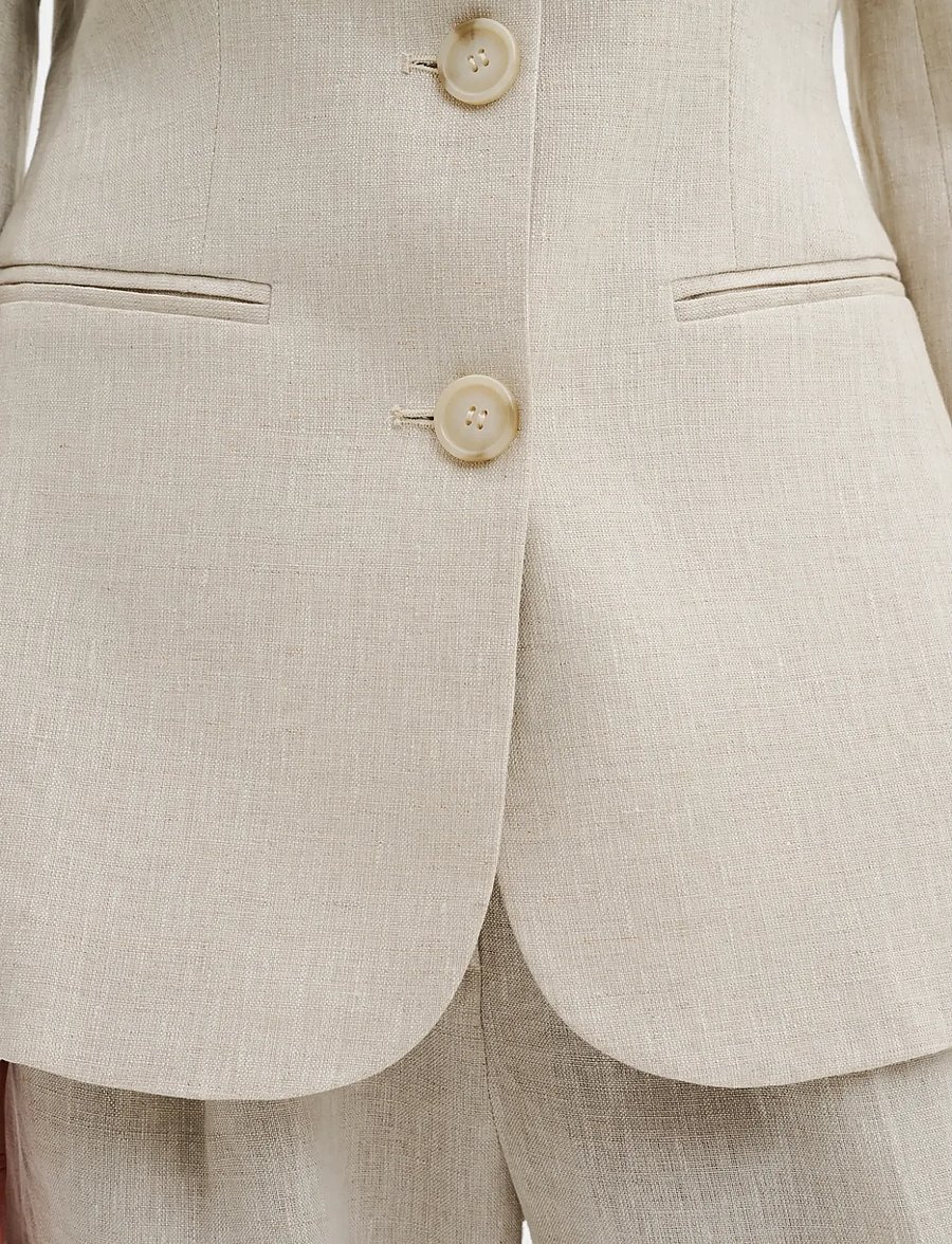Malina - Carol Fitted Round Neck Linen Blazer - konfirmation - sand - 3
