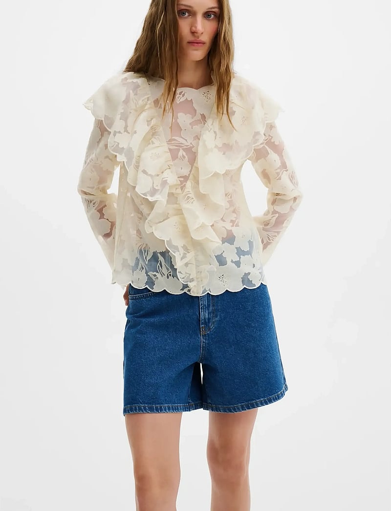 Malina - Sansa Ruffled Lace Blouse - pikkade varrukatega pluusid - vanilla - 0