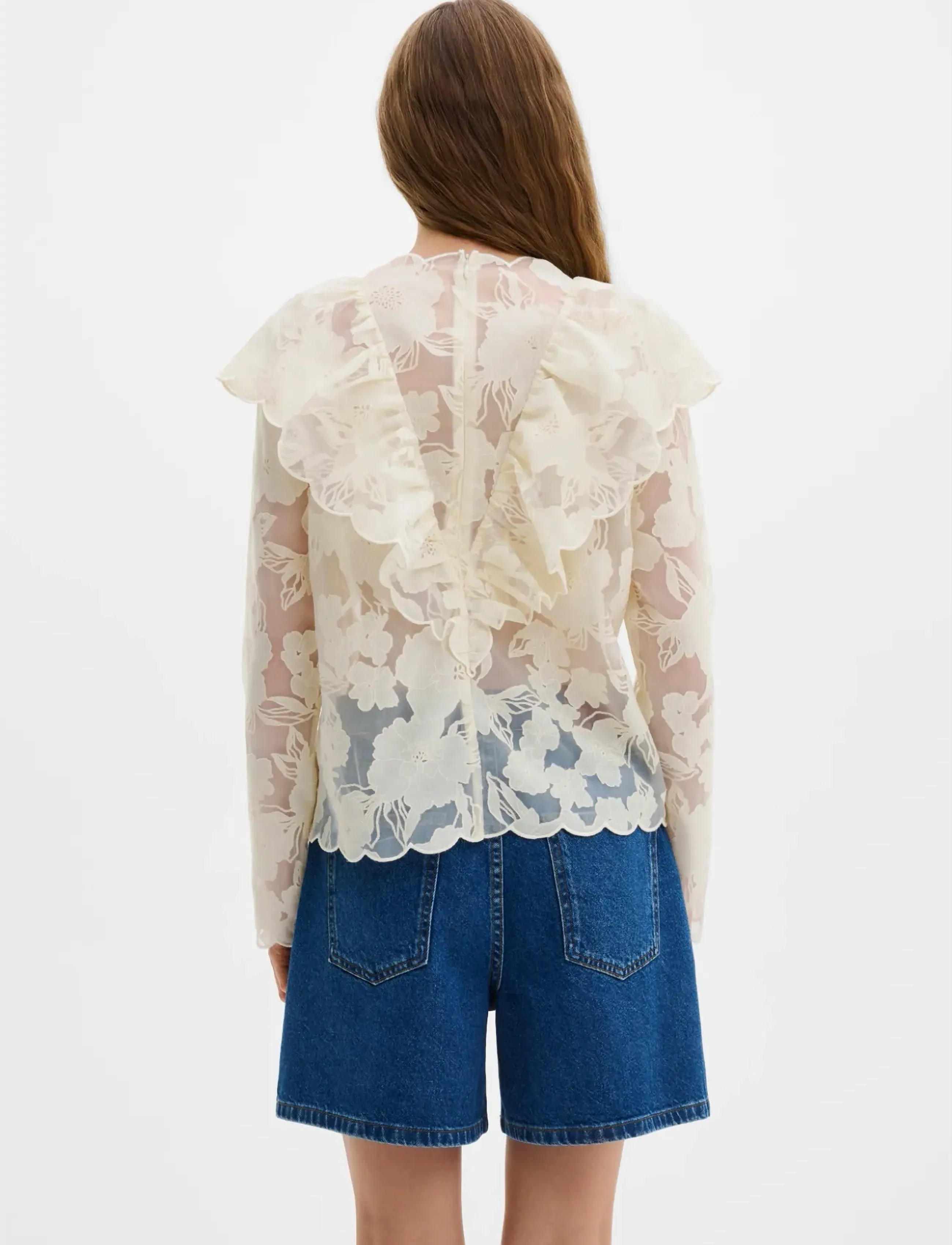Malina - Sansa Ruffled Lace Blouse - langærmede bluser - vanilla - 2