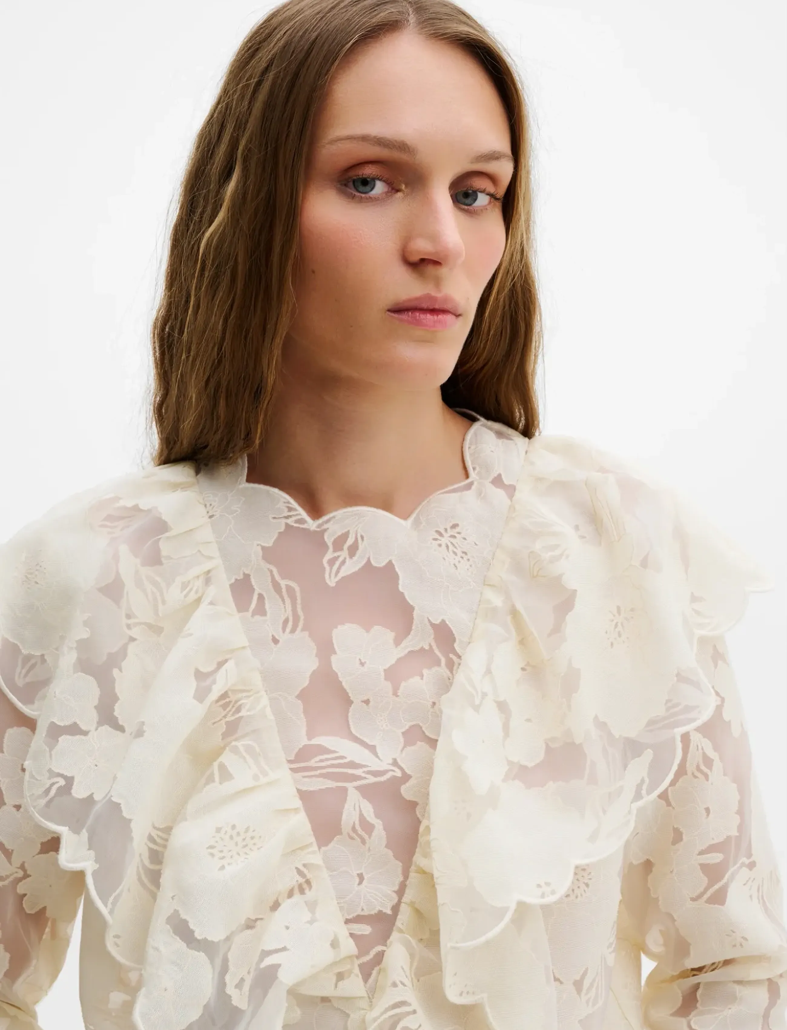 Malina - Sansa Ruffled Lace Blouse - langærmede bluser - vanilla - 3