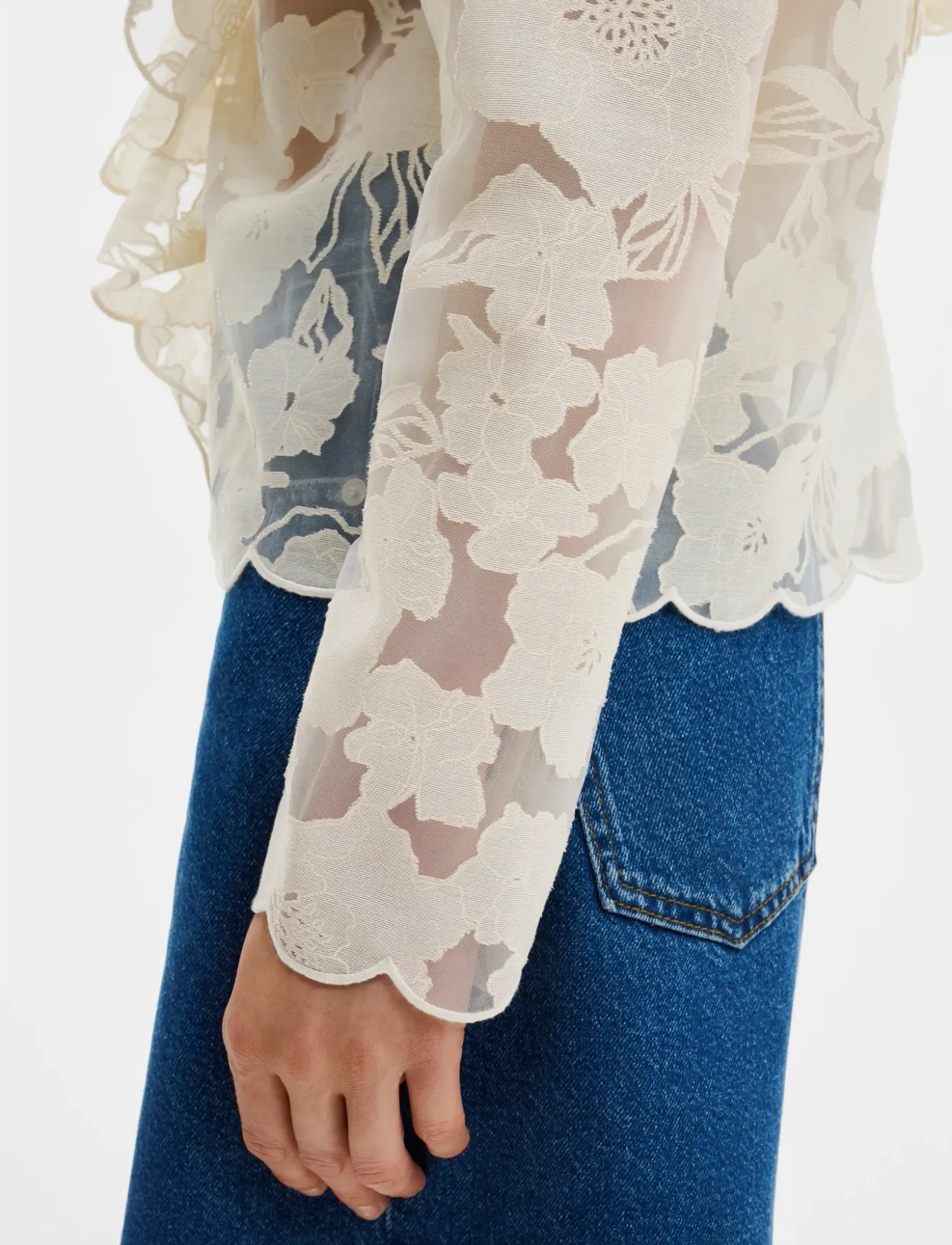 Malina - Sansa Ruffled Lace Blouse - langærmede bluser - vanilla - 4