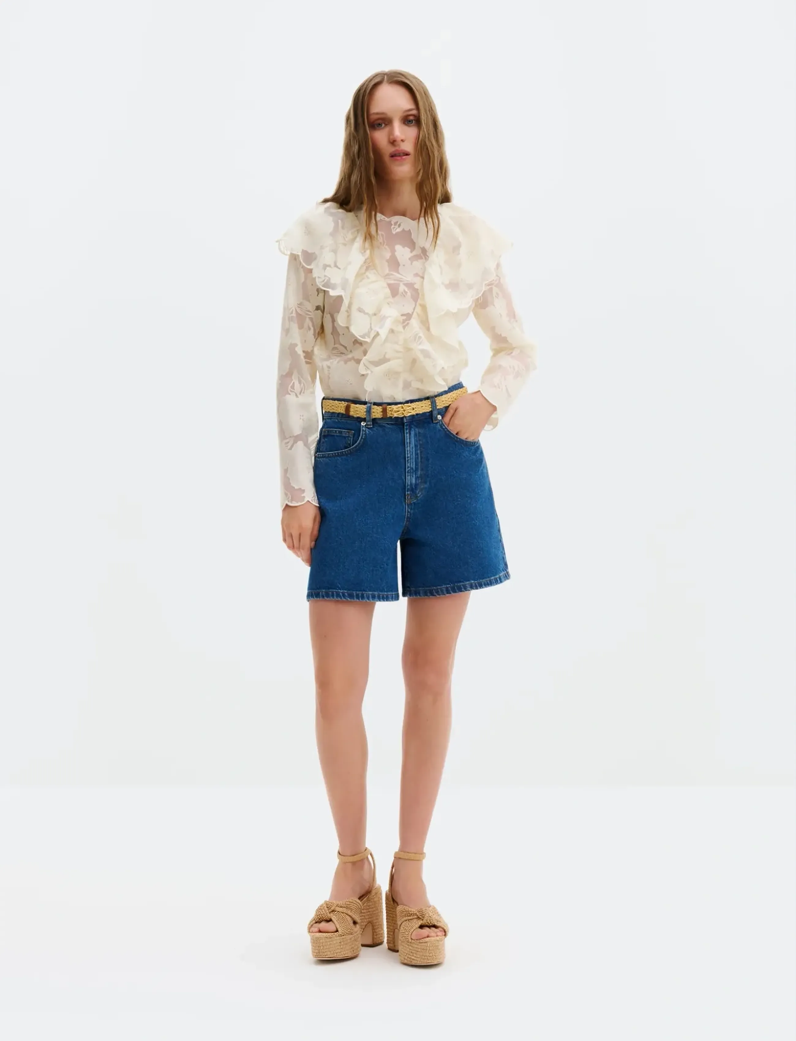 Malina - Sansa Ruffled Lace Blouse - langærmede bluser - vanilla - 5