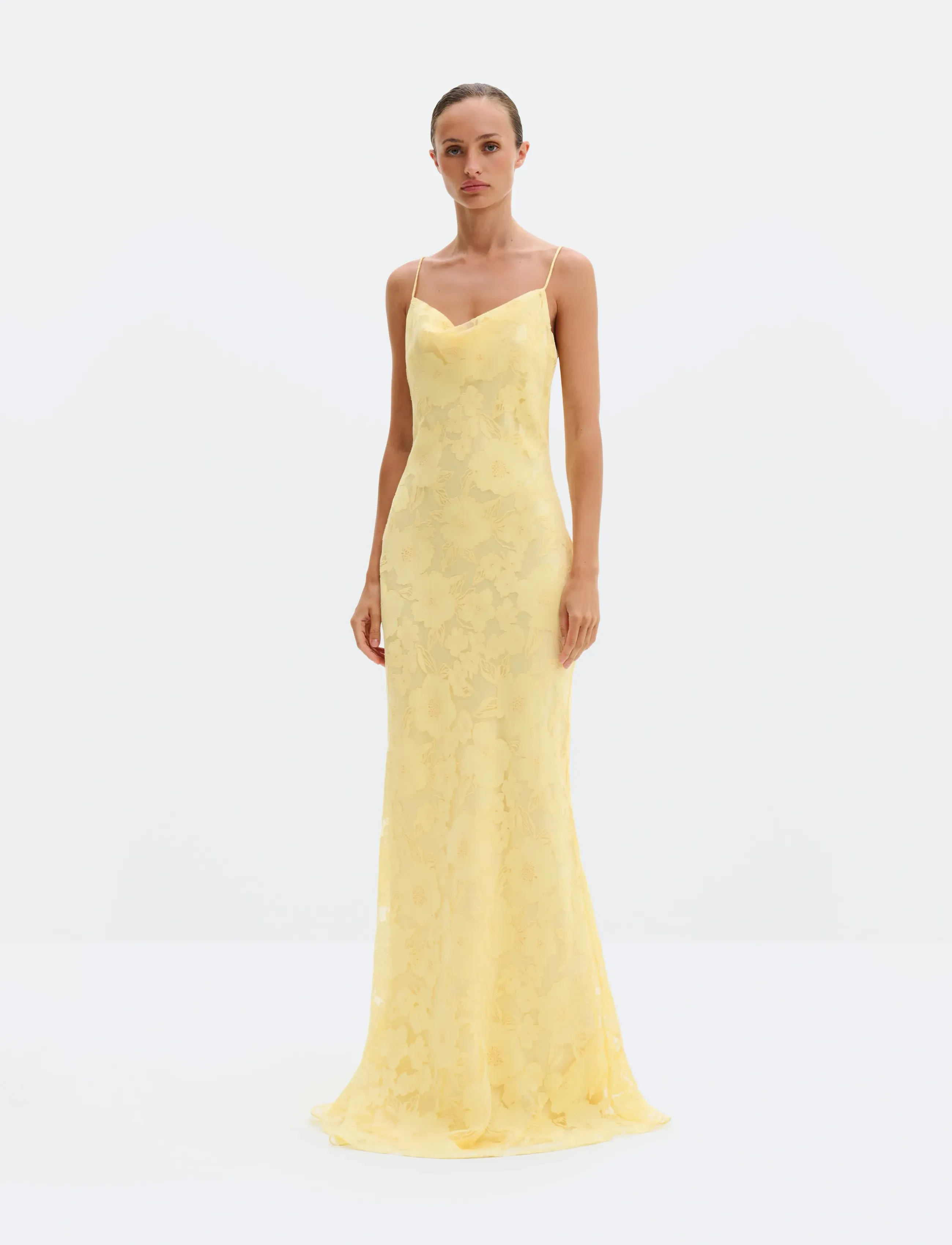 Malina Sorelle Lace Slip Maxi Dress, 40, Yellow, Kjoler > Maxikjole, Dame