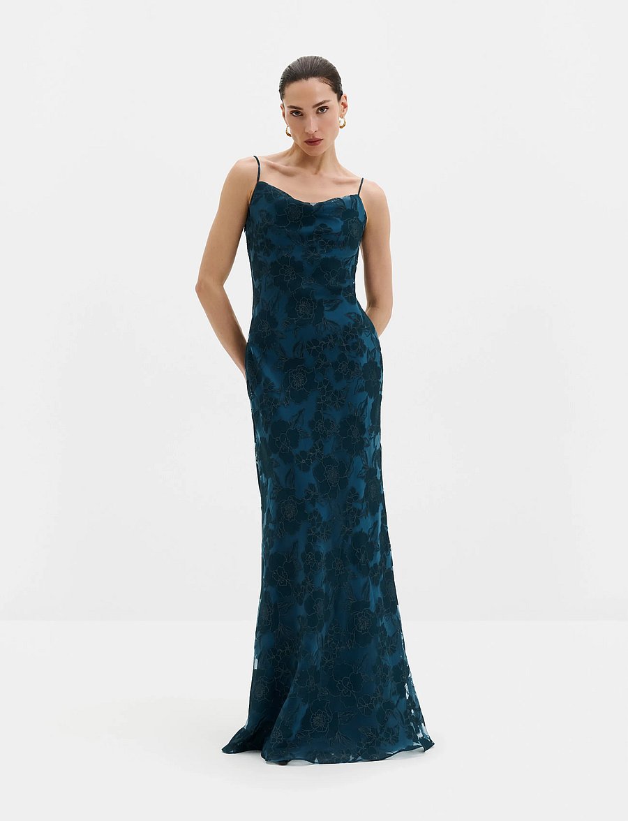 Malina - Sorelle Lace Slip Maxi Dress - maxiklänningar - teal - 0