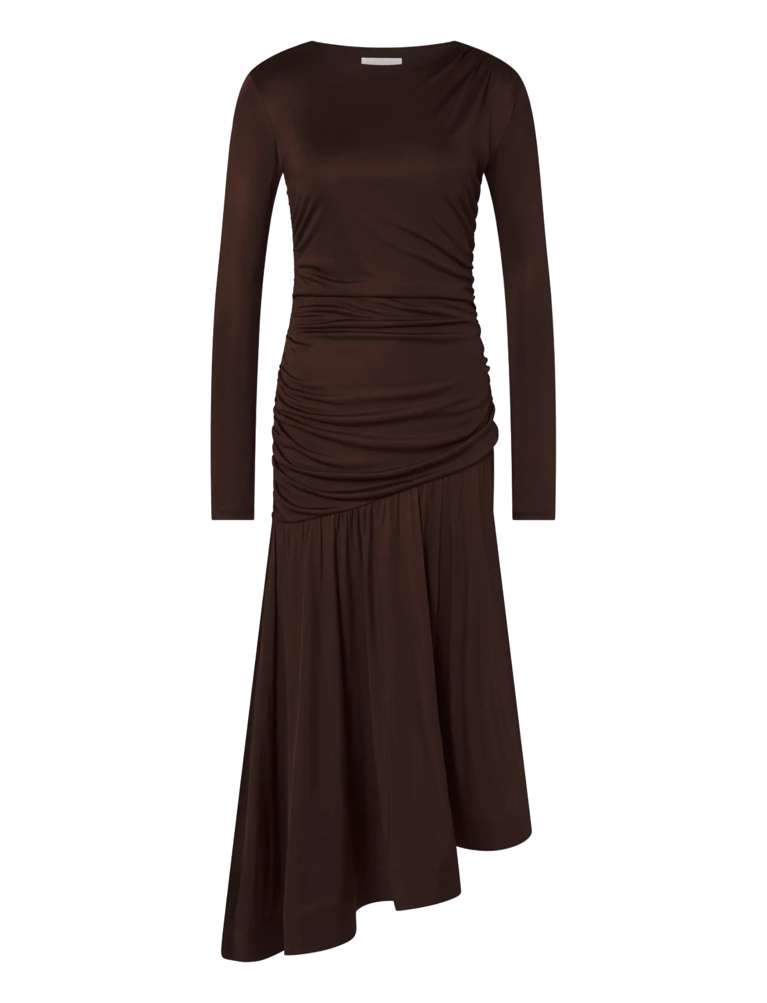 Malina - Lionelle Asymmetrical Ruffled Jersey Midi Dress - strickkleider - dark brown - 1