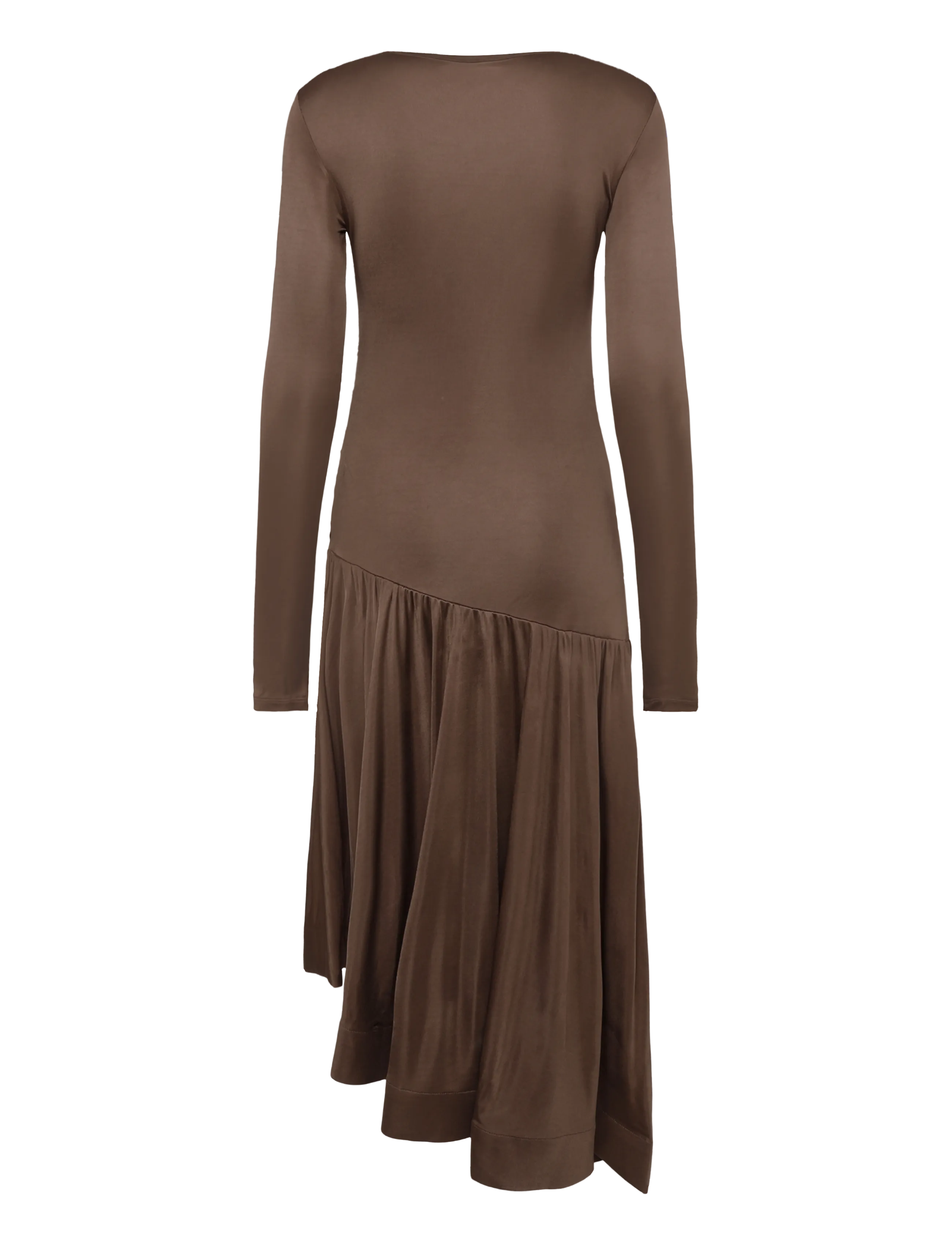 Malina - Lionelle Asymmetrical Ruffled Jersey Midi Dress - strikkjoler - dark brown - 2
