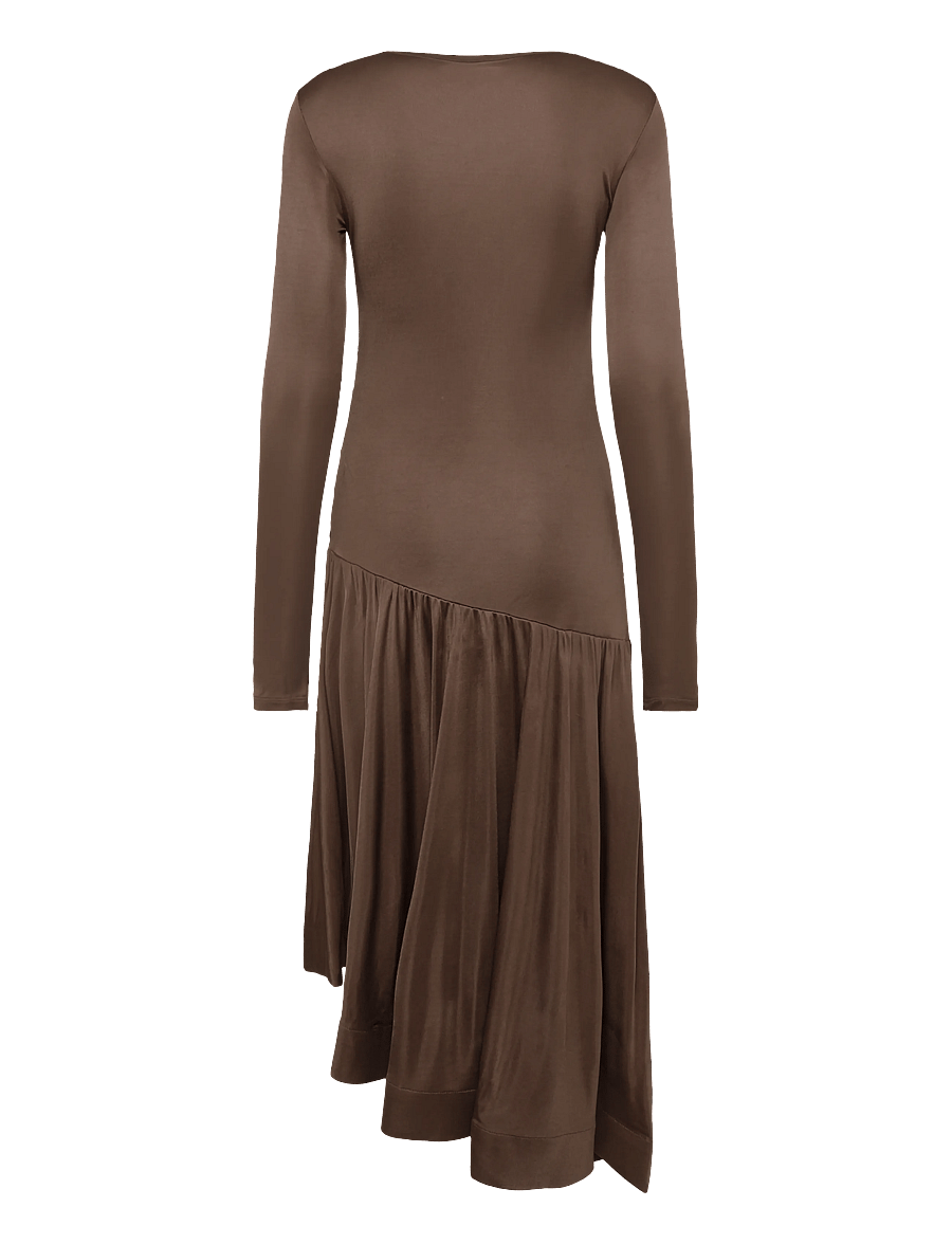 Malina - Lionelle Asymmetrical Ruffled Jersey Midi Dress - strikkjoler - dark brown - 2