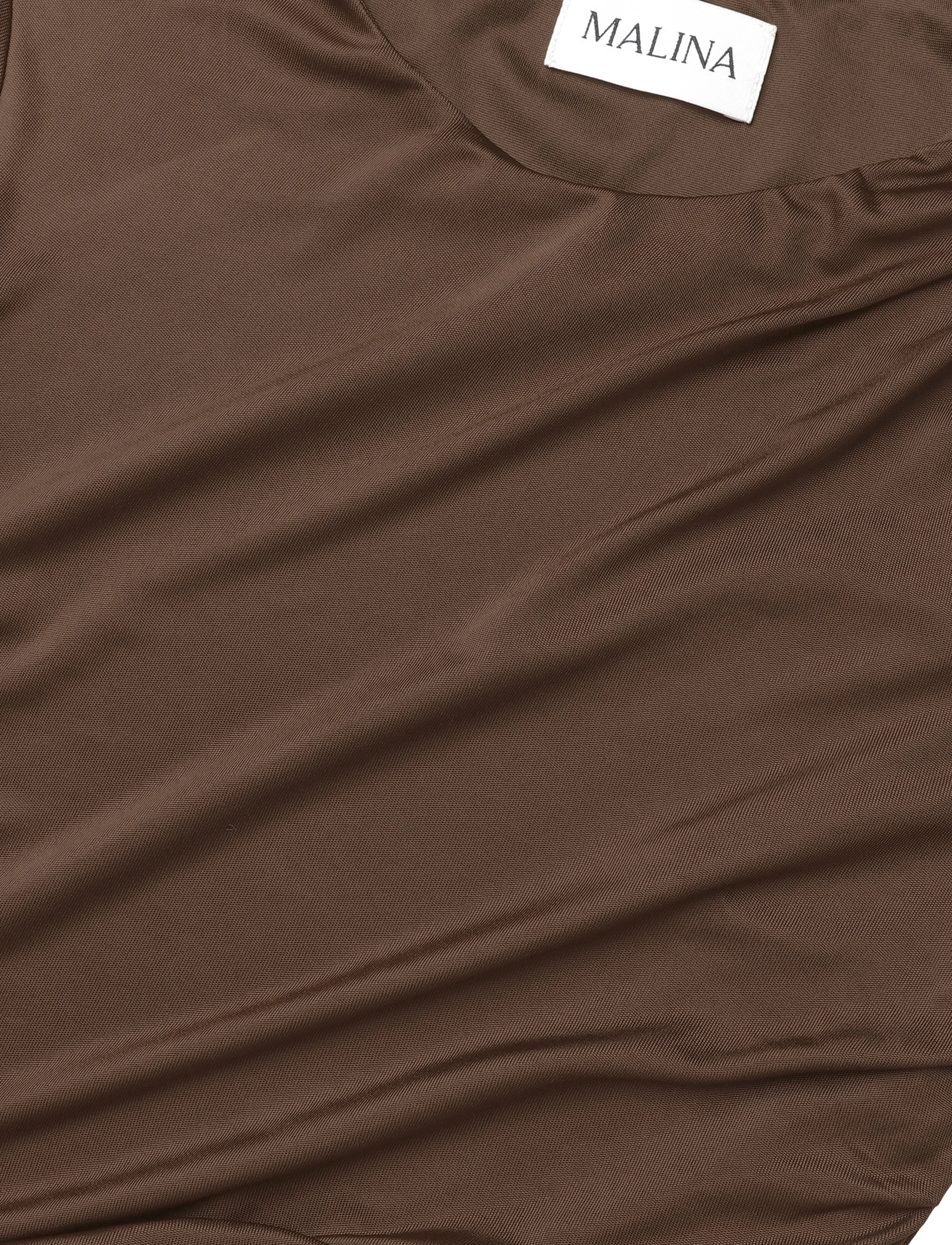 Malina - Lionelle Asymmetrical Ruffled Jersey Midi Dress - strikkjoler - dark brown - 5