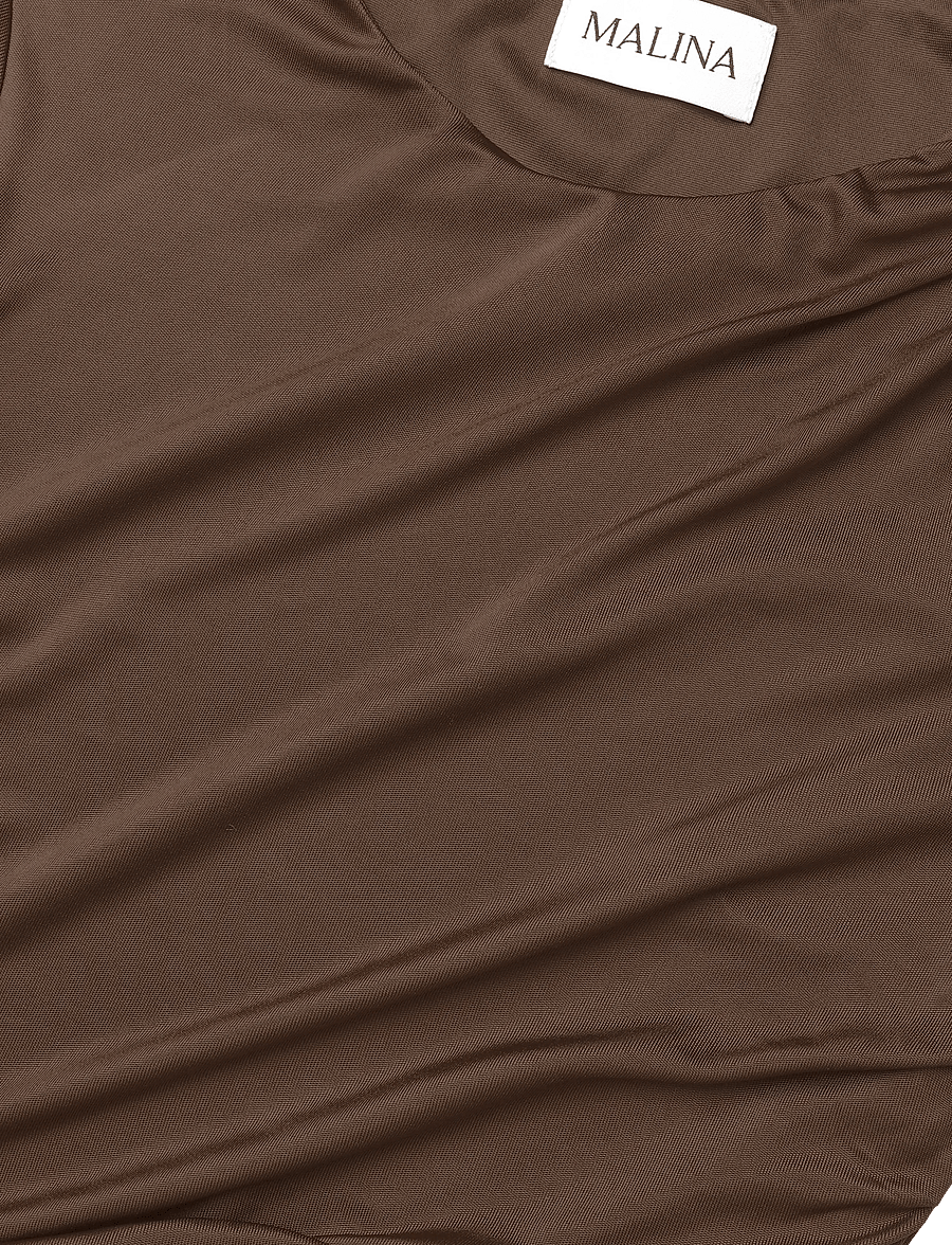 Malina - Lionelle Asymmetrical Ruffled Jersey Midi Dress - strikkjoler - dark brown - 5