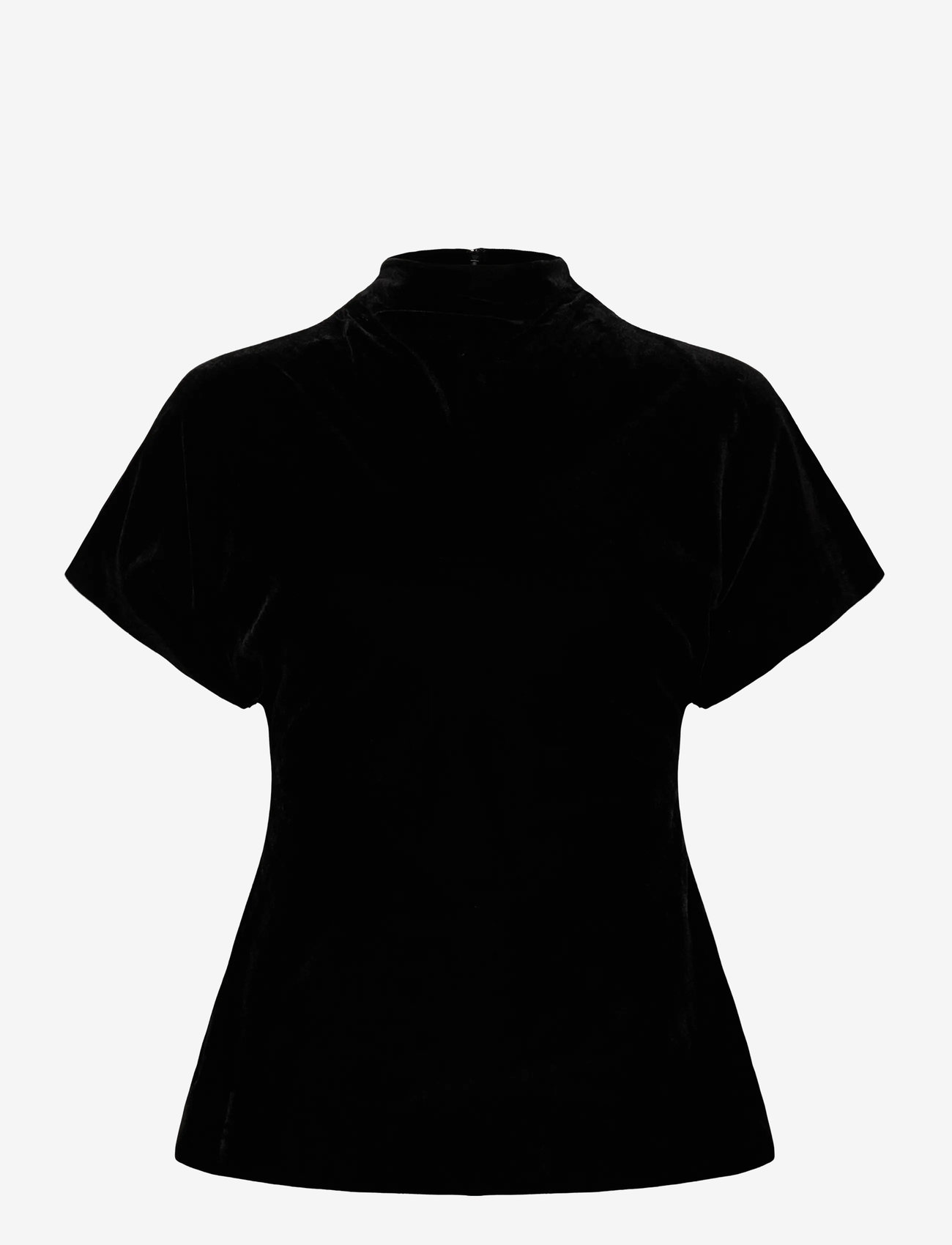 Malina - Otilia Draped Half Polo Velvet Top - t-shirts - black - 1