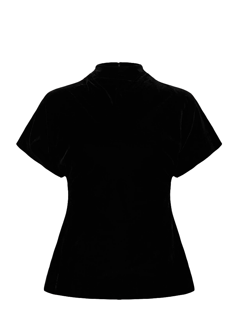 Malina - Otilia Draped Half Polo Velvet Top - t-shirts & tops - black - 1