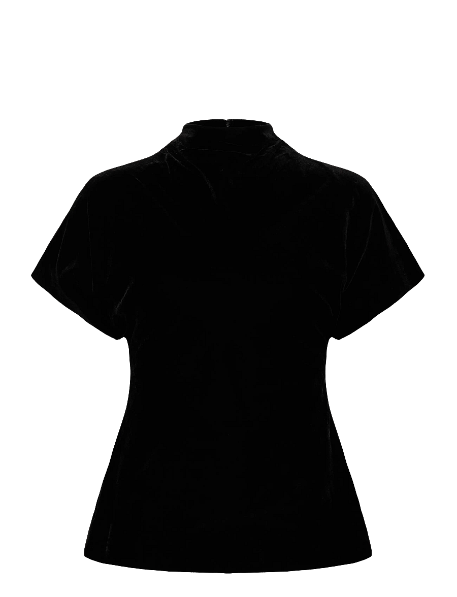 Malina - Otilia Draped Half Polo Velvet Top - t-shirts & tops - black - 1
