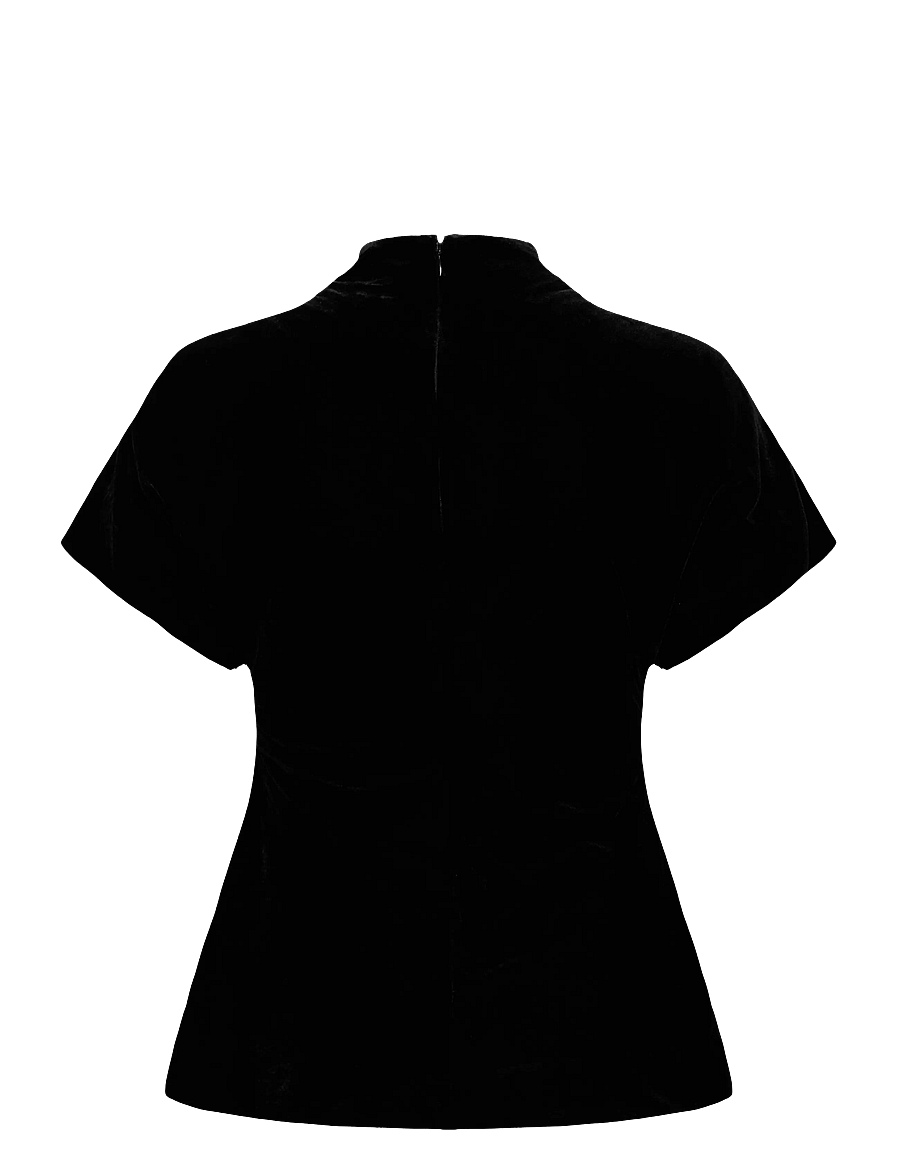 Malina - Otilia Draped Half Polo Velvet Top - t-shirts & tops - black - 2