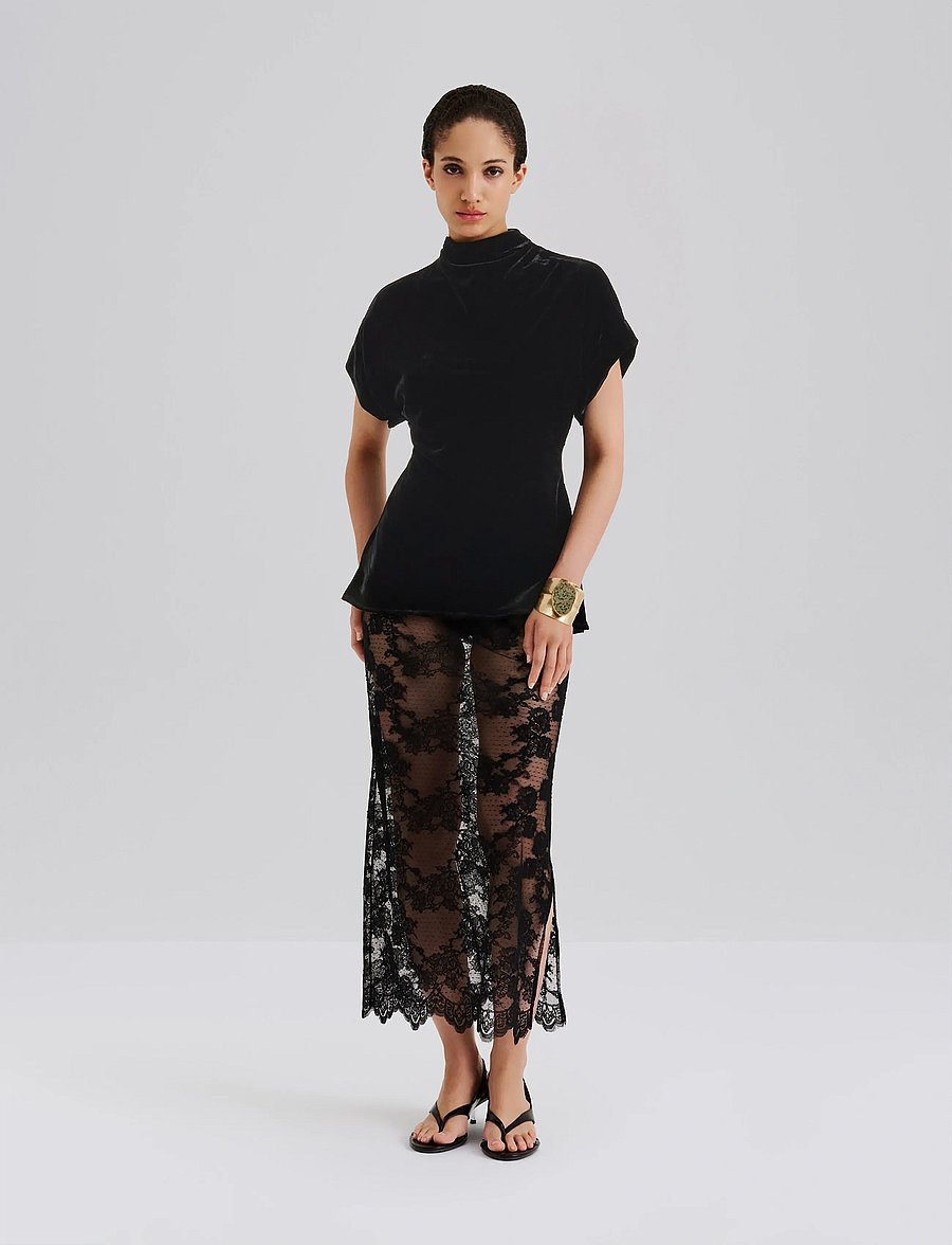 Malina - Otilia Draped Half Polo Velvet Top - t-shirts & tops - black - 0