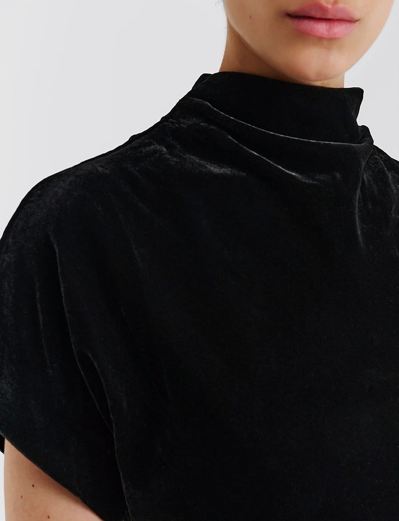 Malina - Otilia Draped Half Polo Velvet Top - t-shirts & tops - black - 5