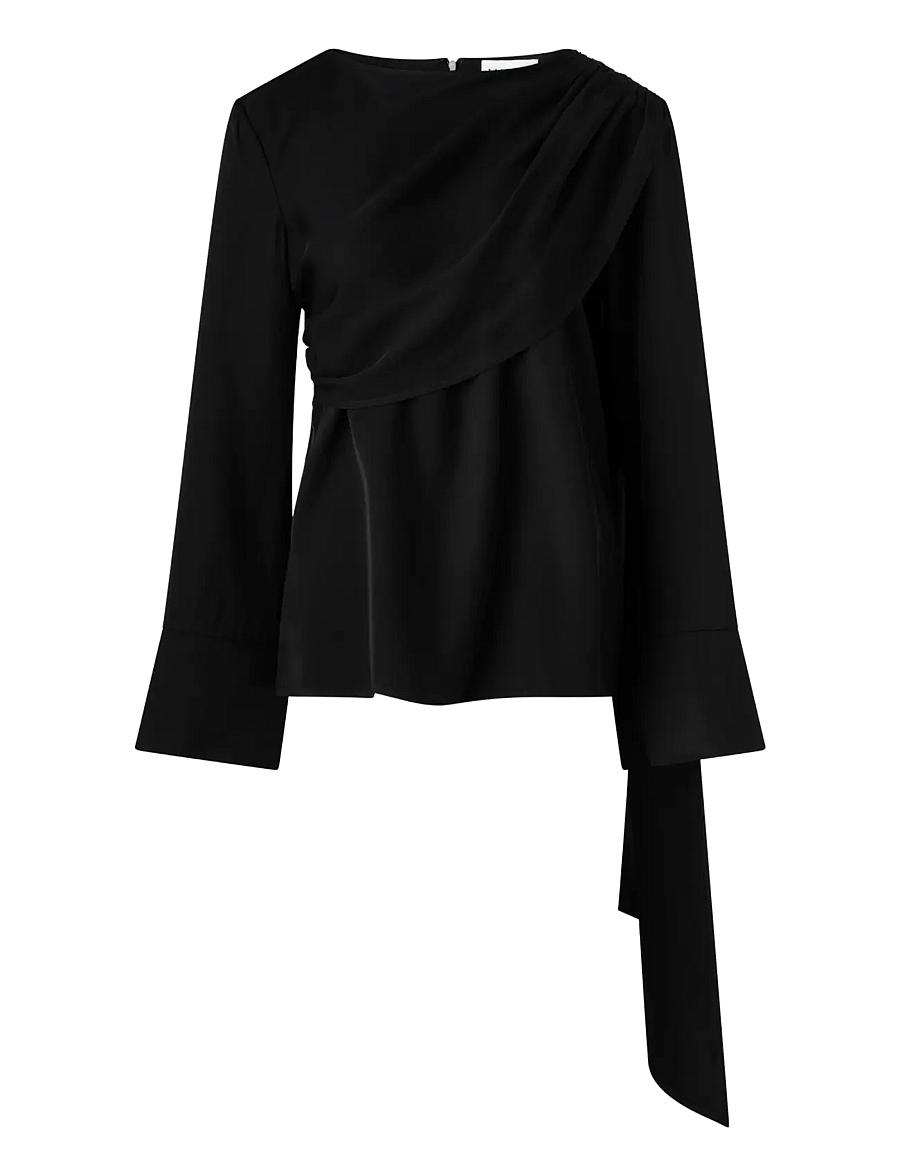 Malina - Melandy Draped Cape Blouse - langærmede bluser - black - 1