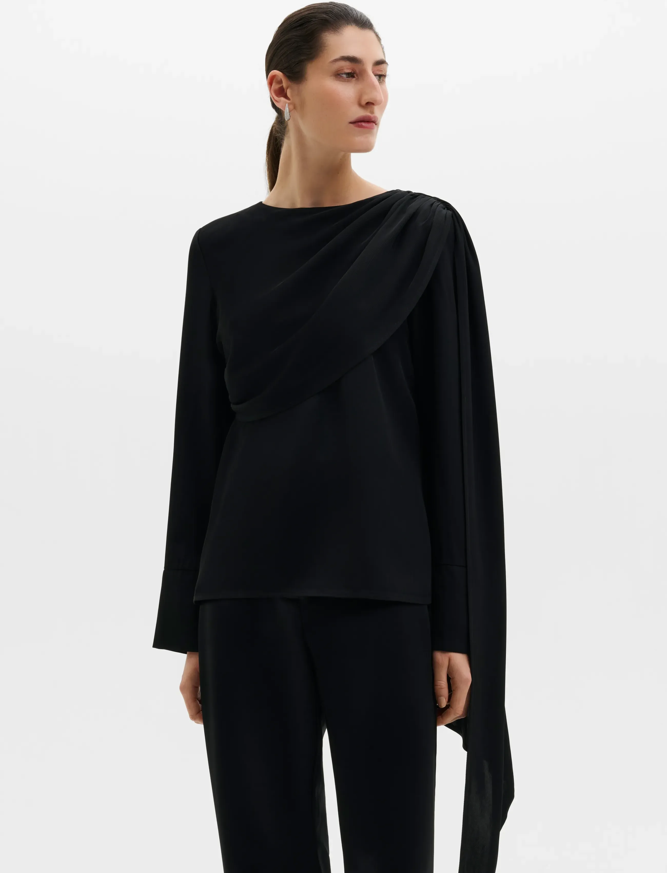 Malina Melandy Draped Cape Blouse - Langærmede bluser - BLACK / black