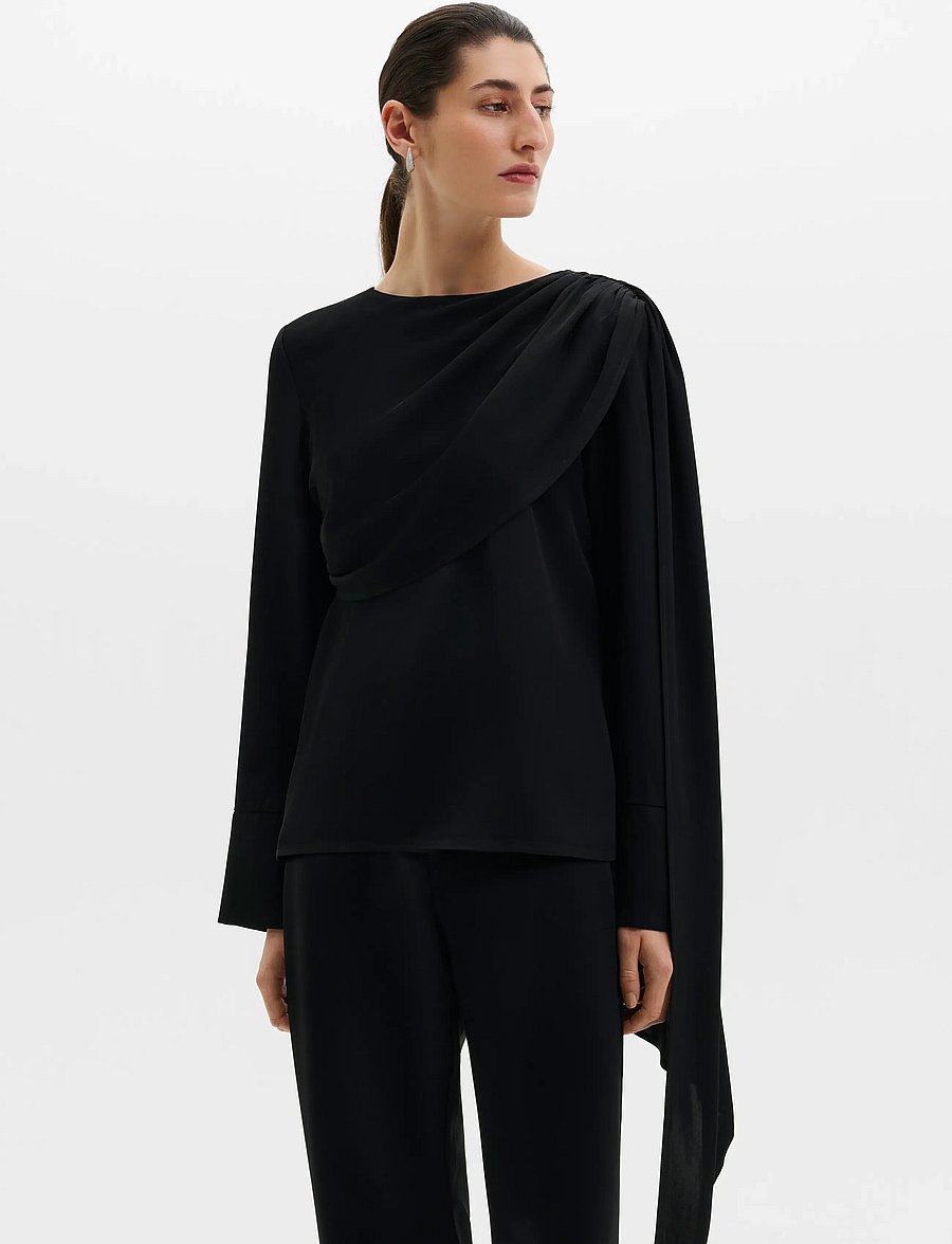 Malina - Melandy Draped Cape Blouse - langærmede bluser - black - 0