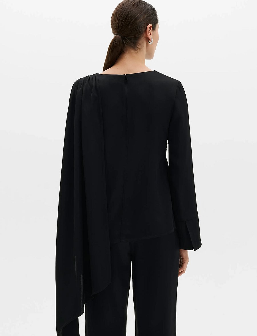 Malina - Melandy Draped Cape Blouse - langærmede bluser - black - 2
