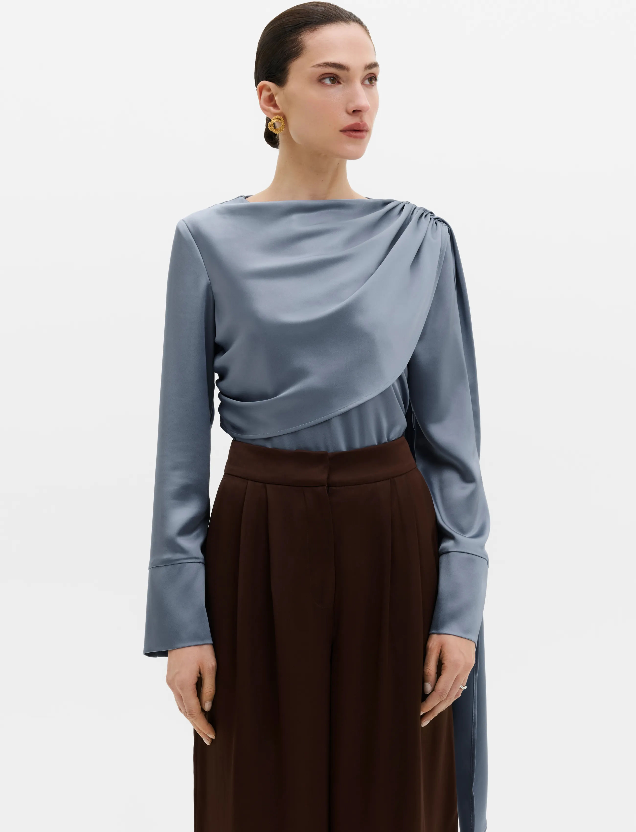 Malina Melandy Draped Cape Blouse, Kvinder, Draperet Cape Bluse, Blå, Str: 38