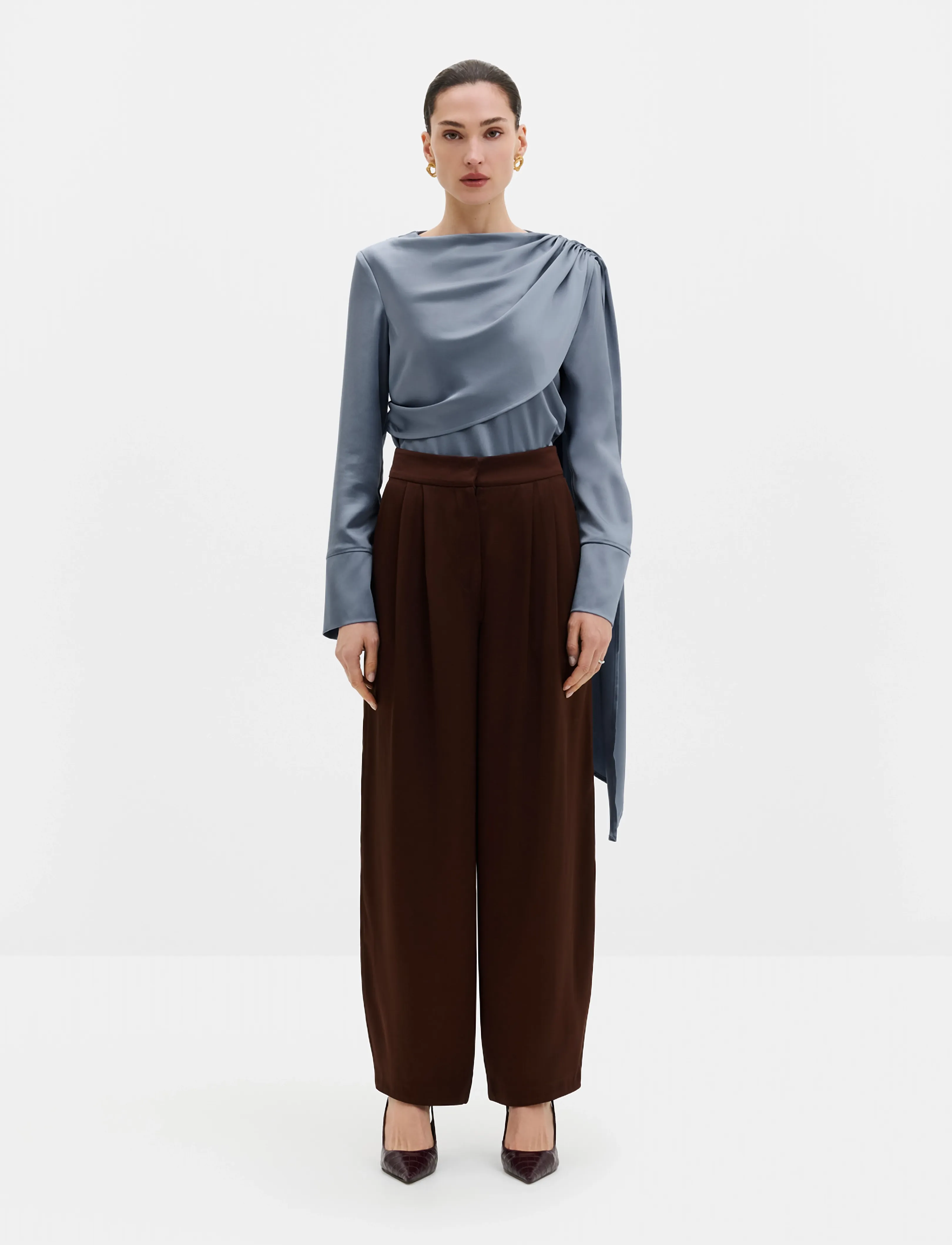 Malina - Melandy Draped Cape Blouse - langærmede bluser - steel blue - 4