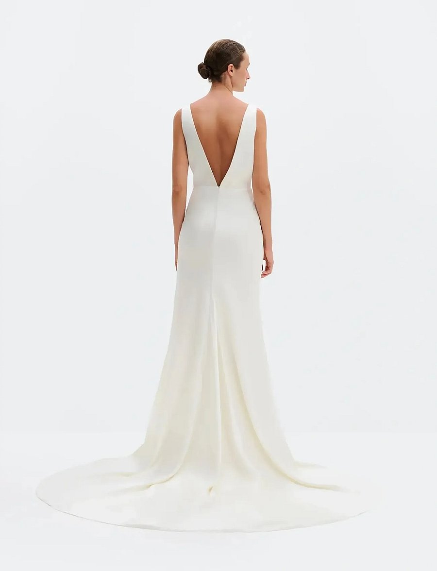 Malina - Thelma Open Back Satin Gown - brautkleider - cream - 2