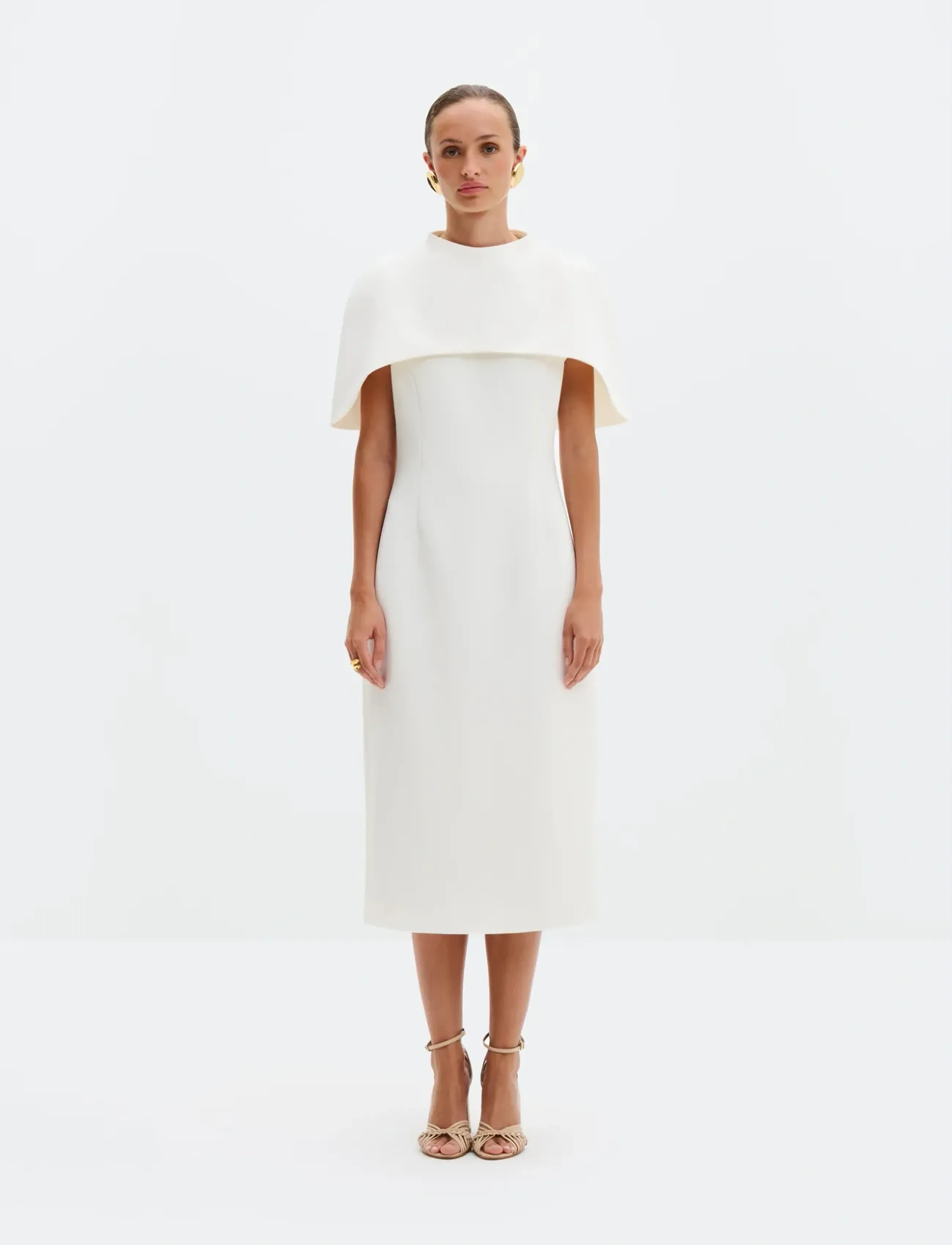 Malina Milena Cape Midi Dress, 38, Cream, Designere > Knælange Og Midi, Dame