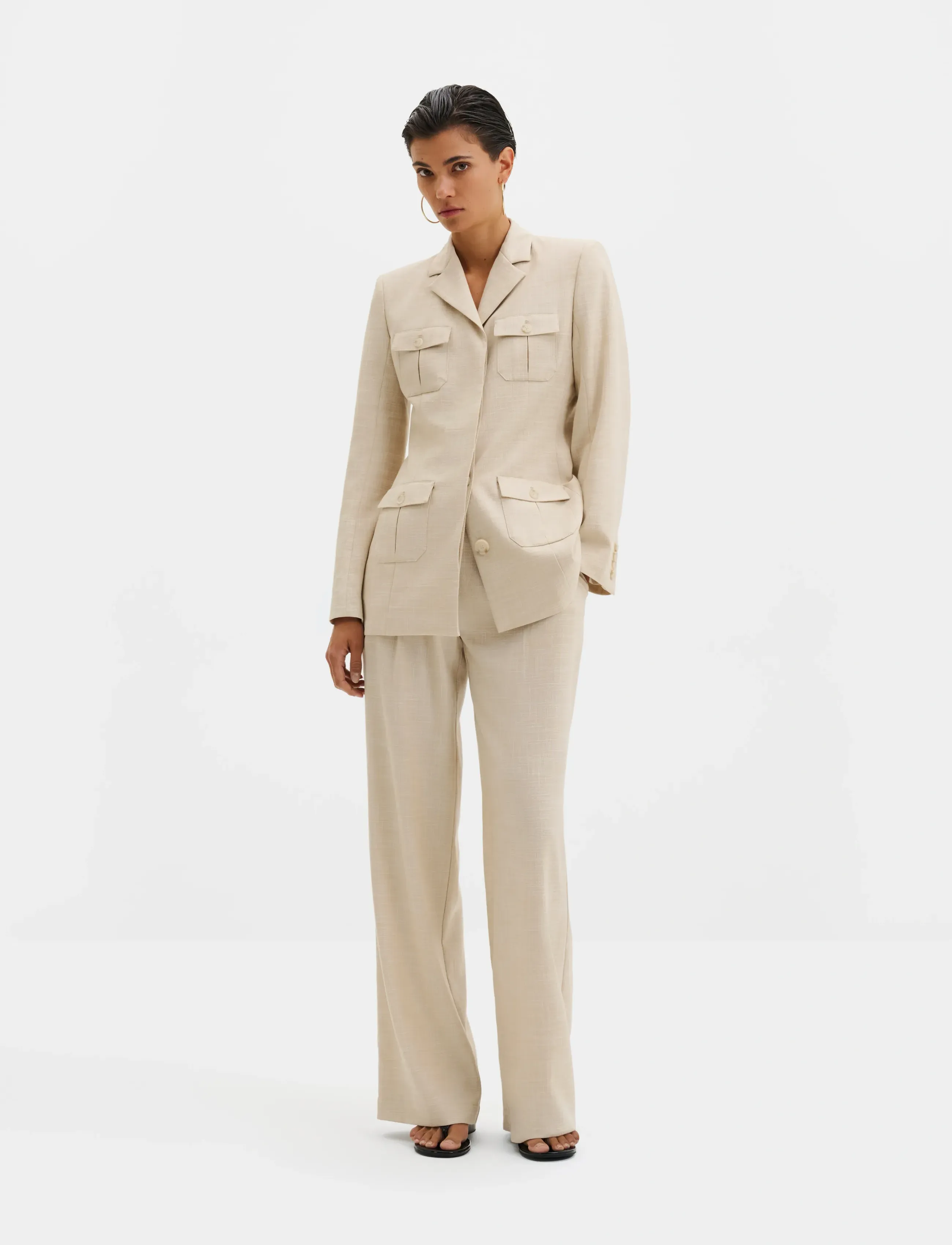 Malina Evin Pocket Detail Blazer, 36, Beige, Blazere > Enkeltradede Blazere, Dame