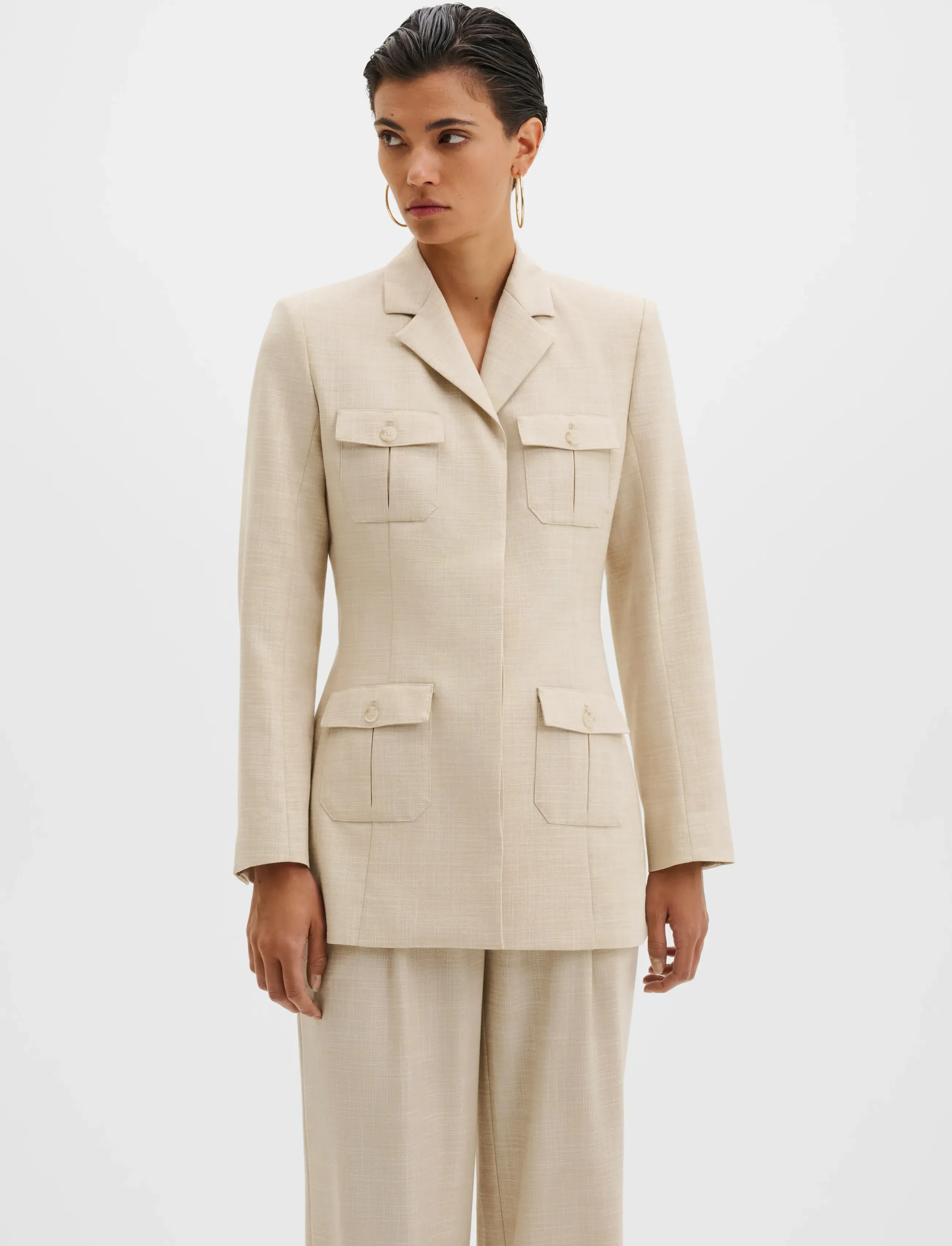 Malina - Evin Pocket Detail Blazer - single breasted blazers - sand - 2