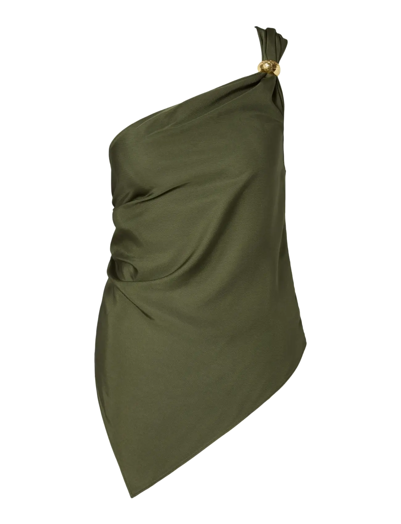 Malina Neija Brooch Detailed One Shoulder Top - Modern femininity - DUSTY OLIVE / khaki/green