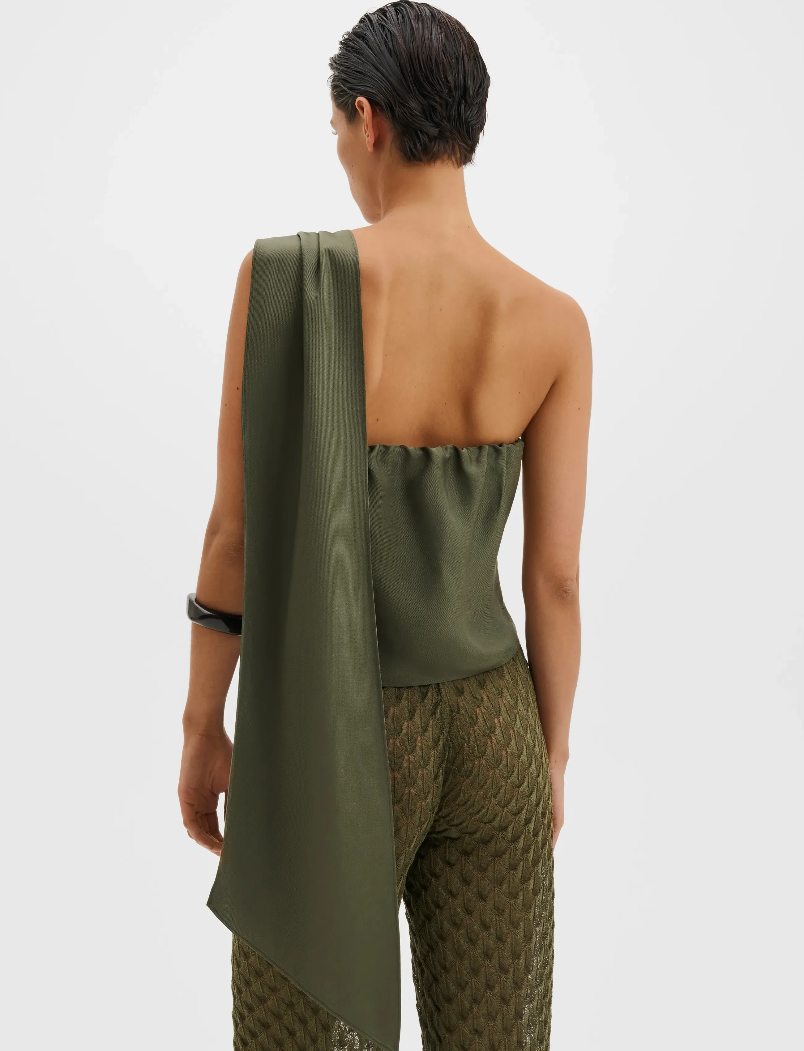 Malina - Neija Brooch Detailed One Shoulder Top - besondere anlässe - dusty olive - 3