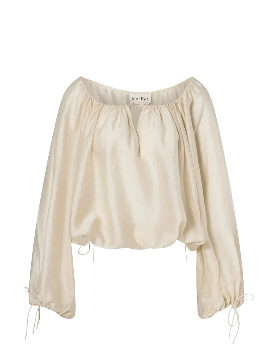 Malina - Julianna Drawstring Detailed Blouse - langärmlige blusen - pearl - 1