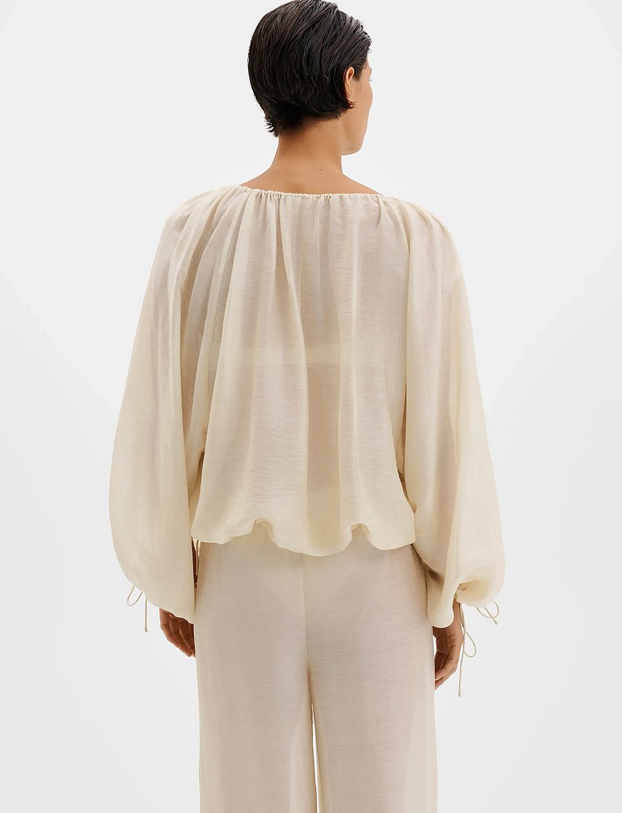 Malina - Julianna Drawstring Detailed Blouse - langärmlige blusen - pearl - 3